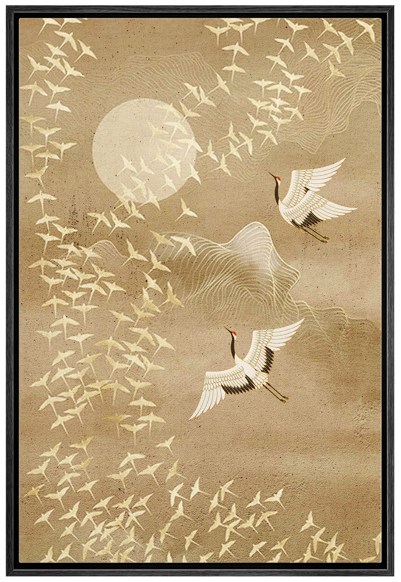 Nwt Framed Canvas Print Wall Art Watercolor Crane Birds Flying Nature Wilderness Illustrations Modern Art Decorative Landscape R