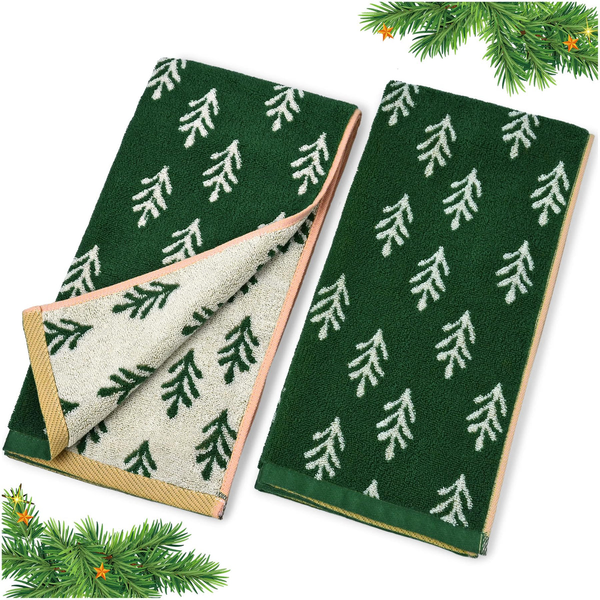 Jacquotha Christmas Hand Towels Set Of 2 - Decorative Towels For Kitchen Bathroom Winter Decor Xmas Gifts, Cotton Towel Daily Lu