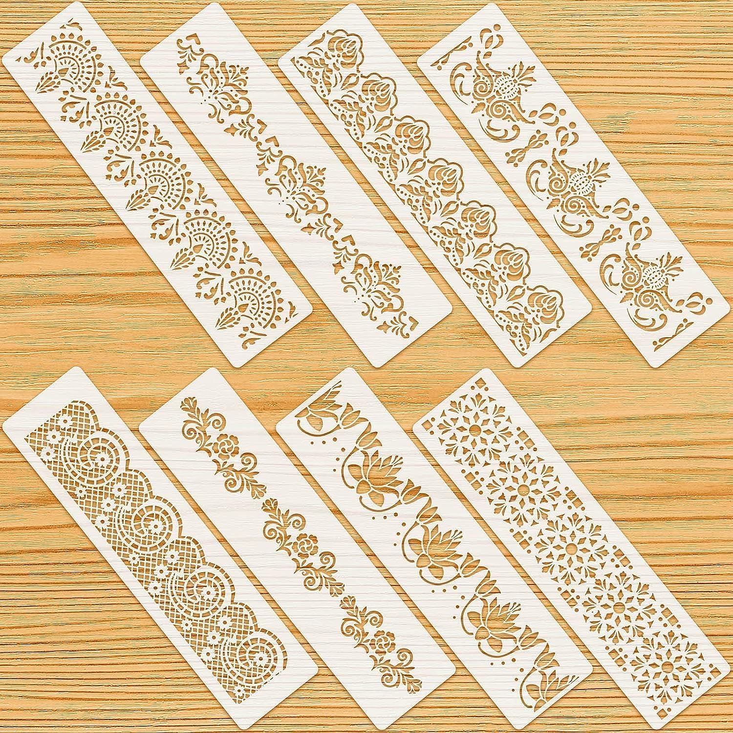 Mandala Soul 8 Pieces Ornate Border Stencil Flower Template Cake Decorating Templates Reusable DIY Art and Craft Stencil Floral 