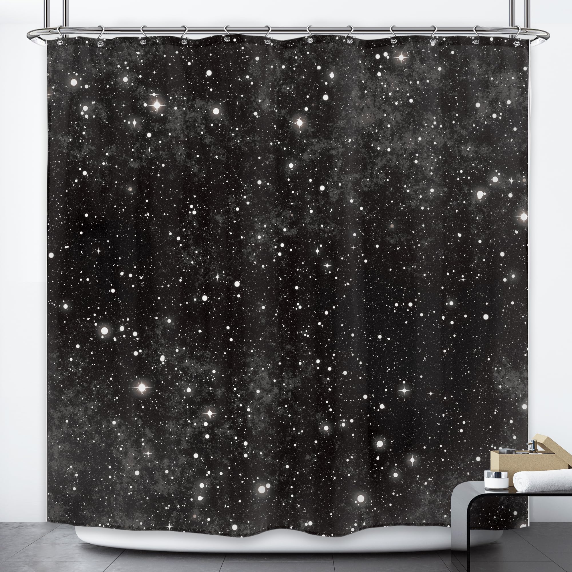 Riyidecor Night Sky Shower Curtain 72Wx72H Inch Starry Black White Star Nebula Cosmic Fantasy Galaxy Universe Space Beautiful Pl