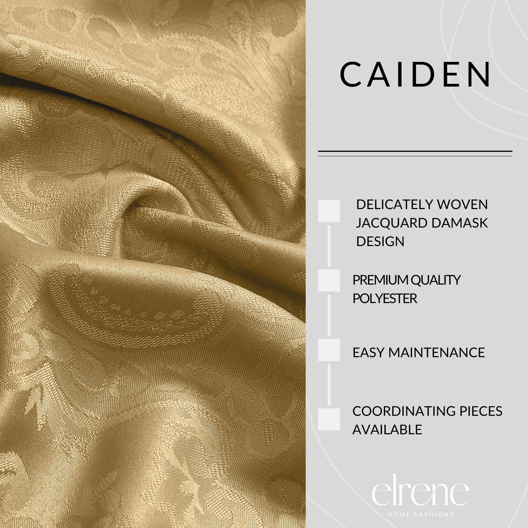 Elrene Home Fashions Caiden Elegance Damask Fabric Tablecloth, 52'' X 52'' Square, Gold