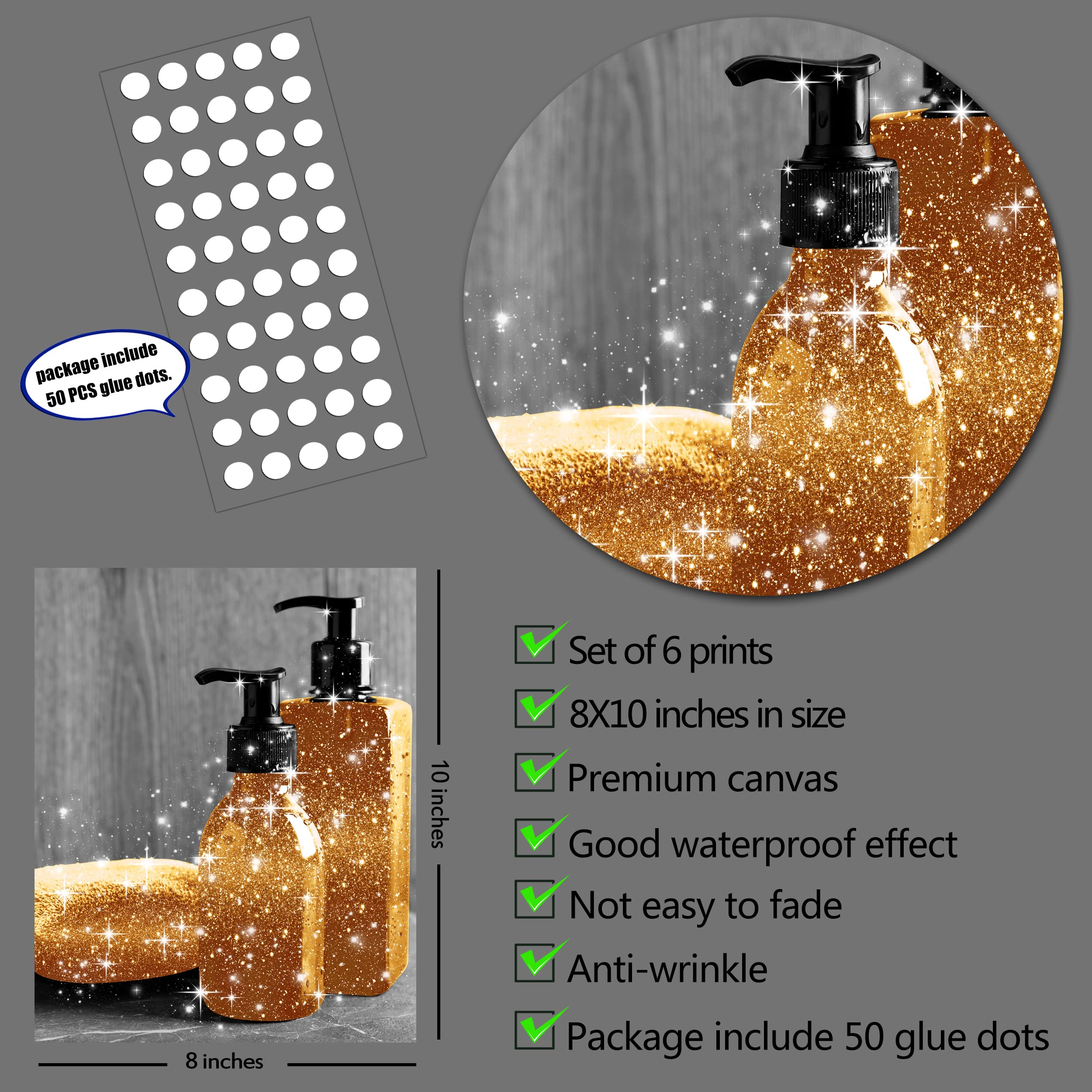 Fashion Wall Art Bathroom Wall Decor Prints Set Of 6 Black And White Gold Glam Glitter Canvas Posters Pictures Photos Bathroom A