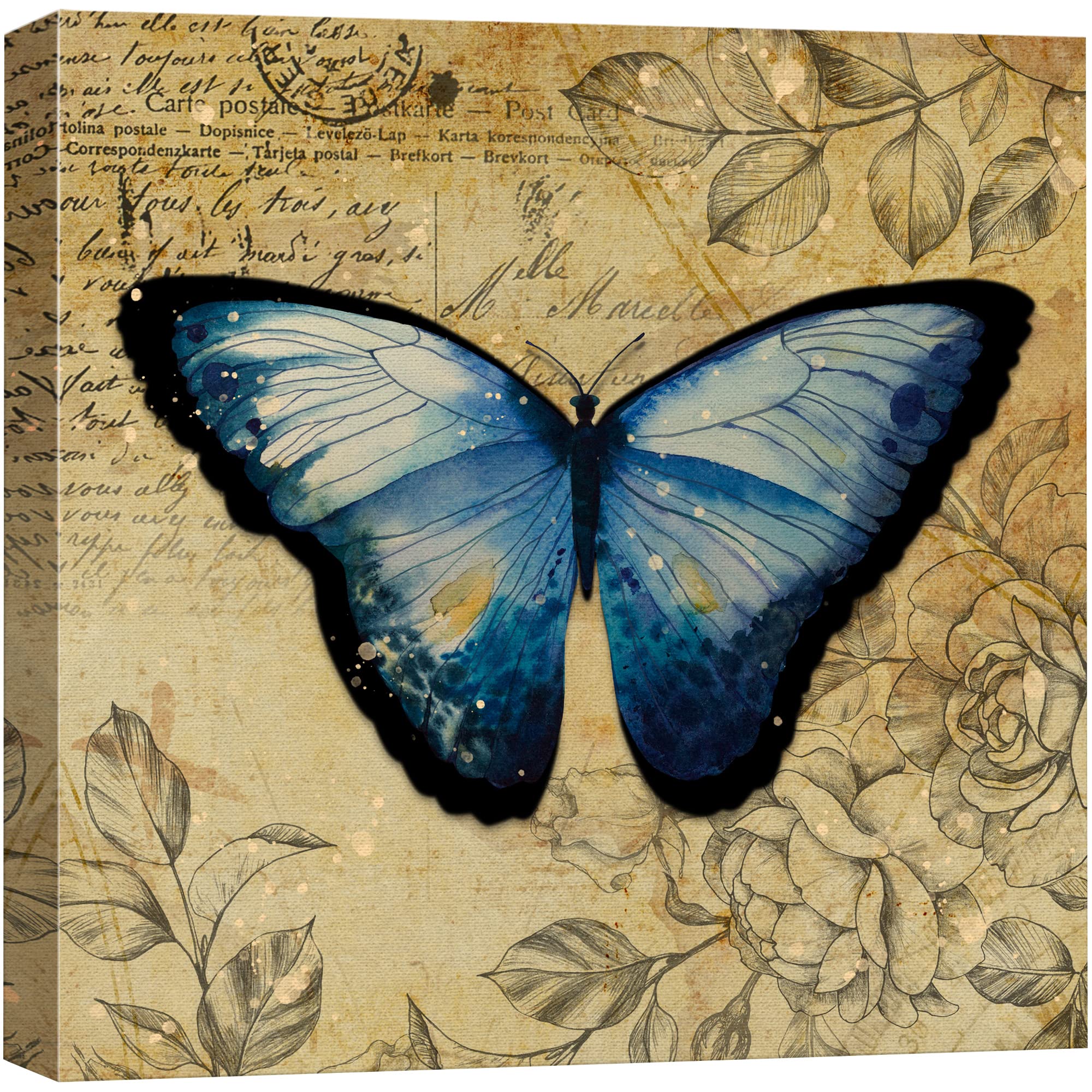 Wall26 Canvas Print Wall Art Blue Monarch Butterfly Floral Pattern Nature Wilderness Rustic Modern Art Farmhouse Decorative Anim