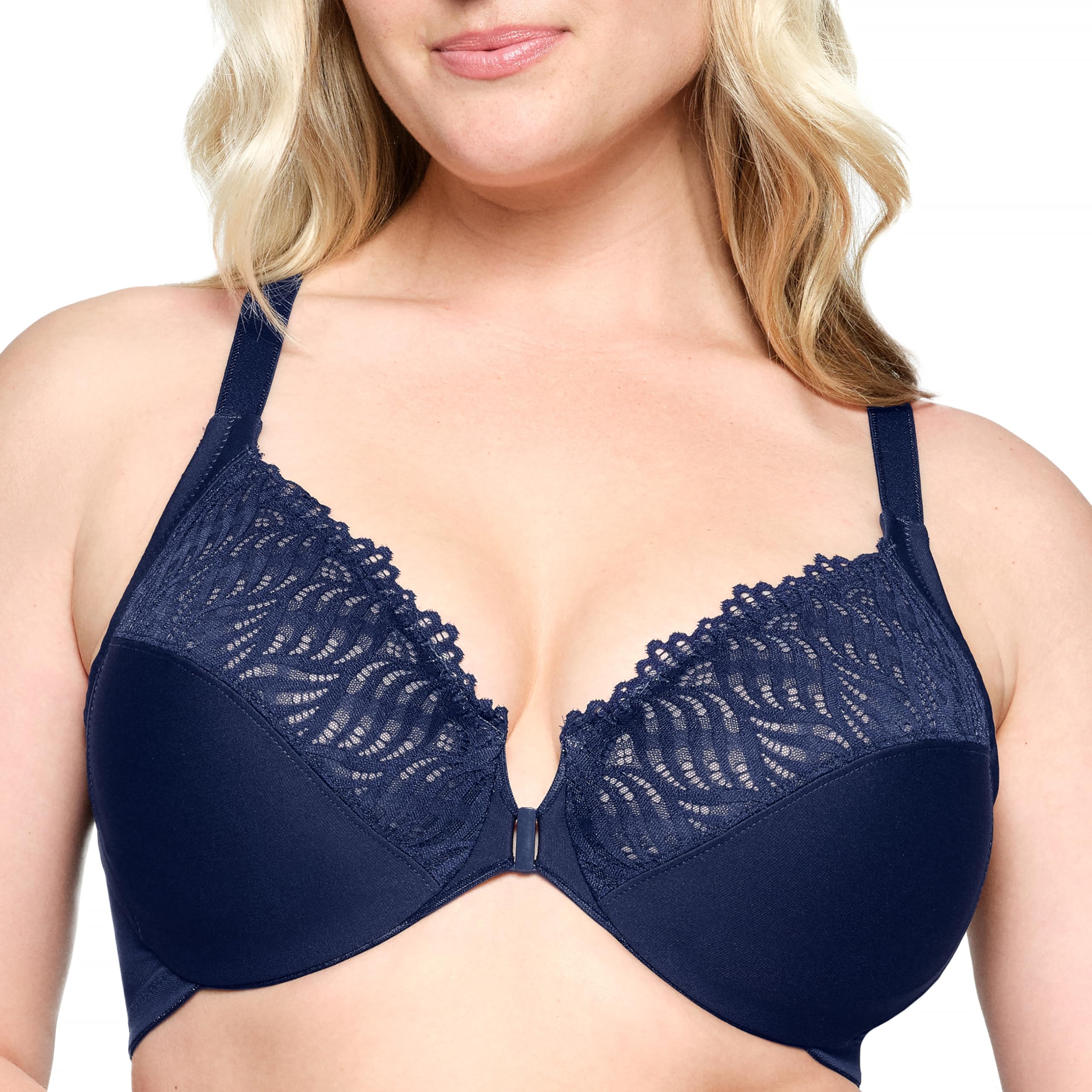 Glamorise Full Figure Plus Size Front-Closure T-Back Wonderwire Bra Underwire 1246 Blue