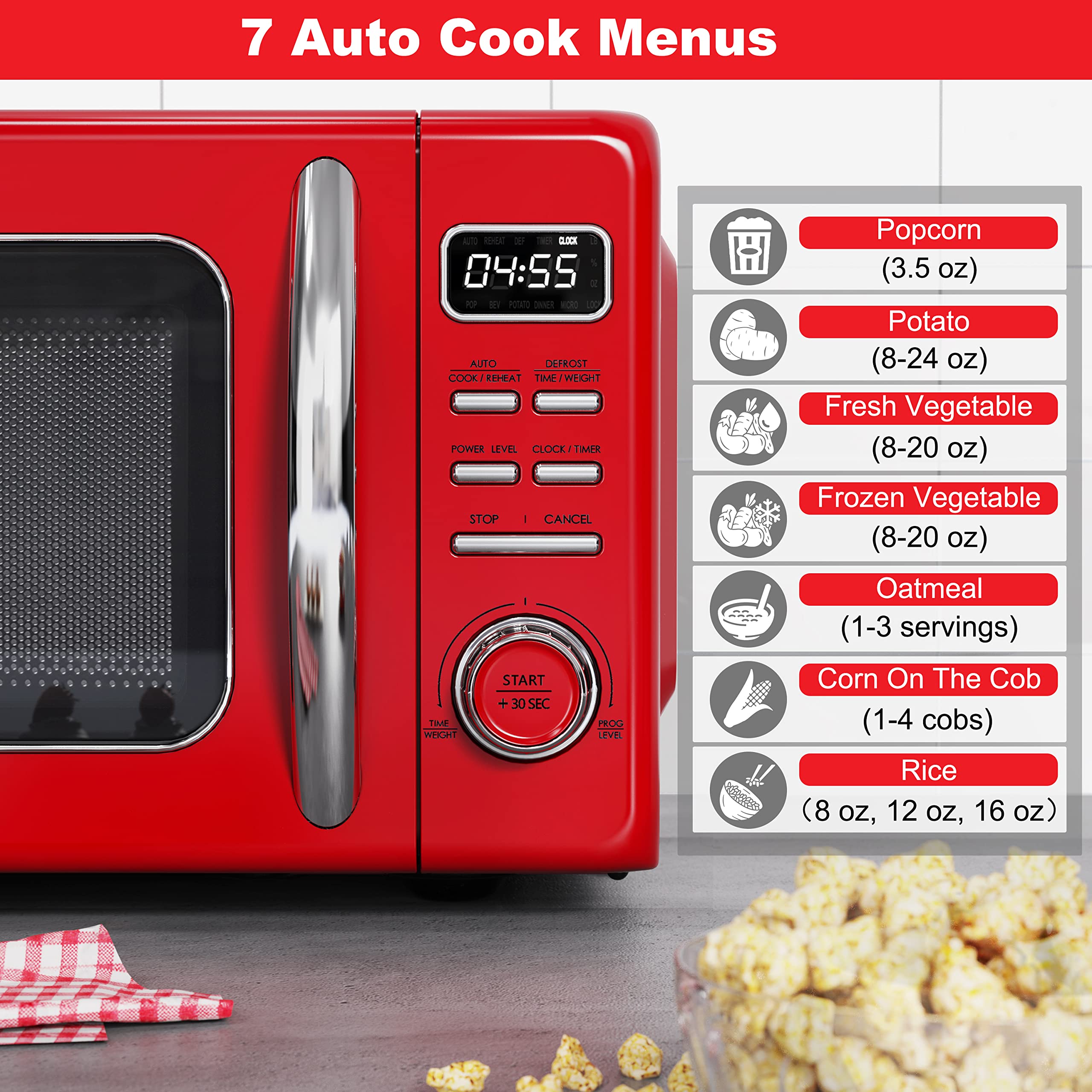 Galanz GLCMKZ11RDR10 Retro Countertop Microwave Oven with Auto Cook & Reheat, Defrost, Quick Start Functions, Easy Clean with Gl