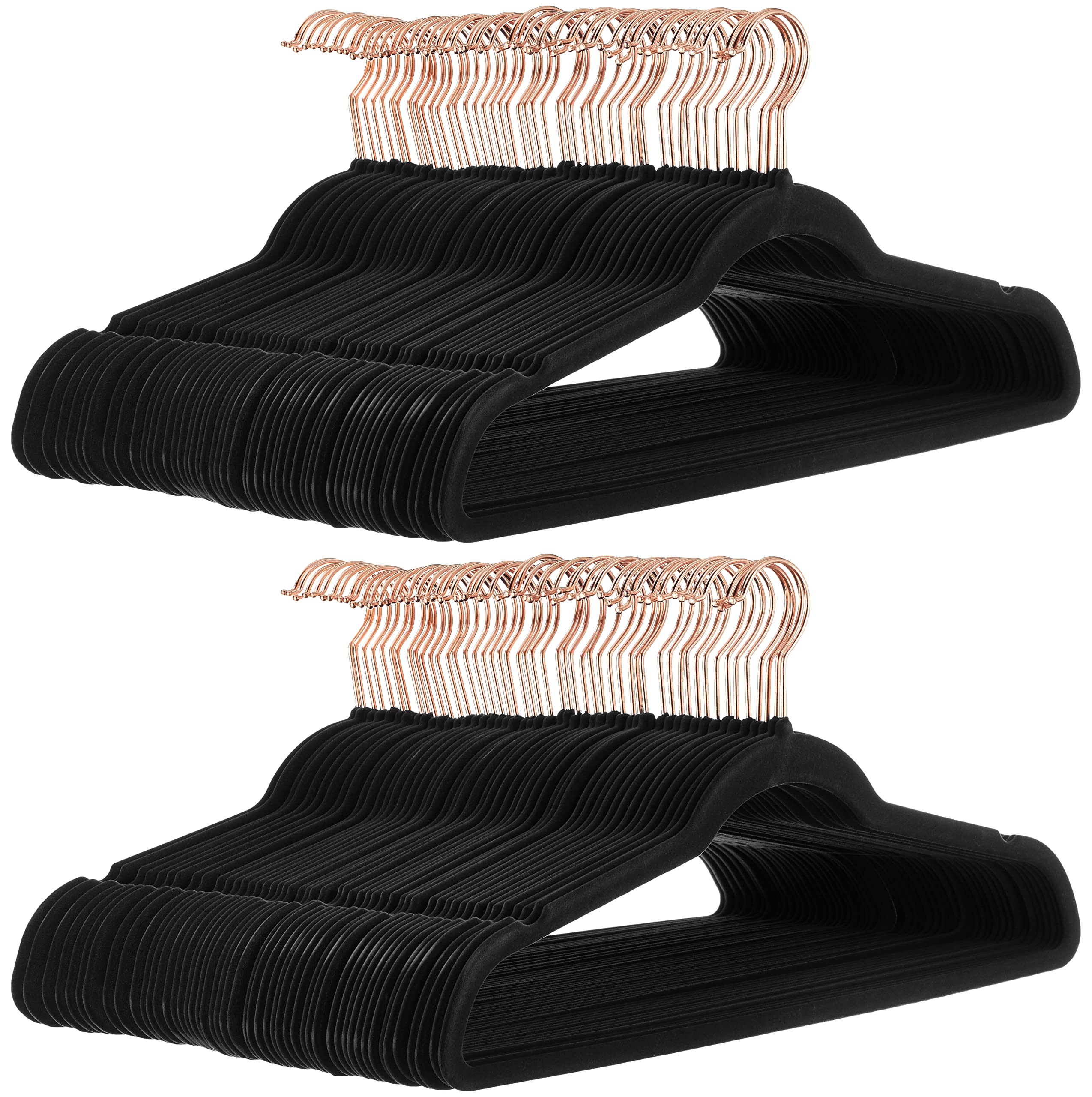 Amazon Basics Slim, Velvet, Non-Slip Suit Clothes Hangers, Black/Rose Gold - Pack Of 100