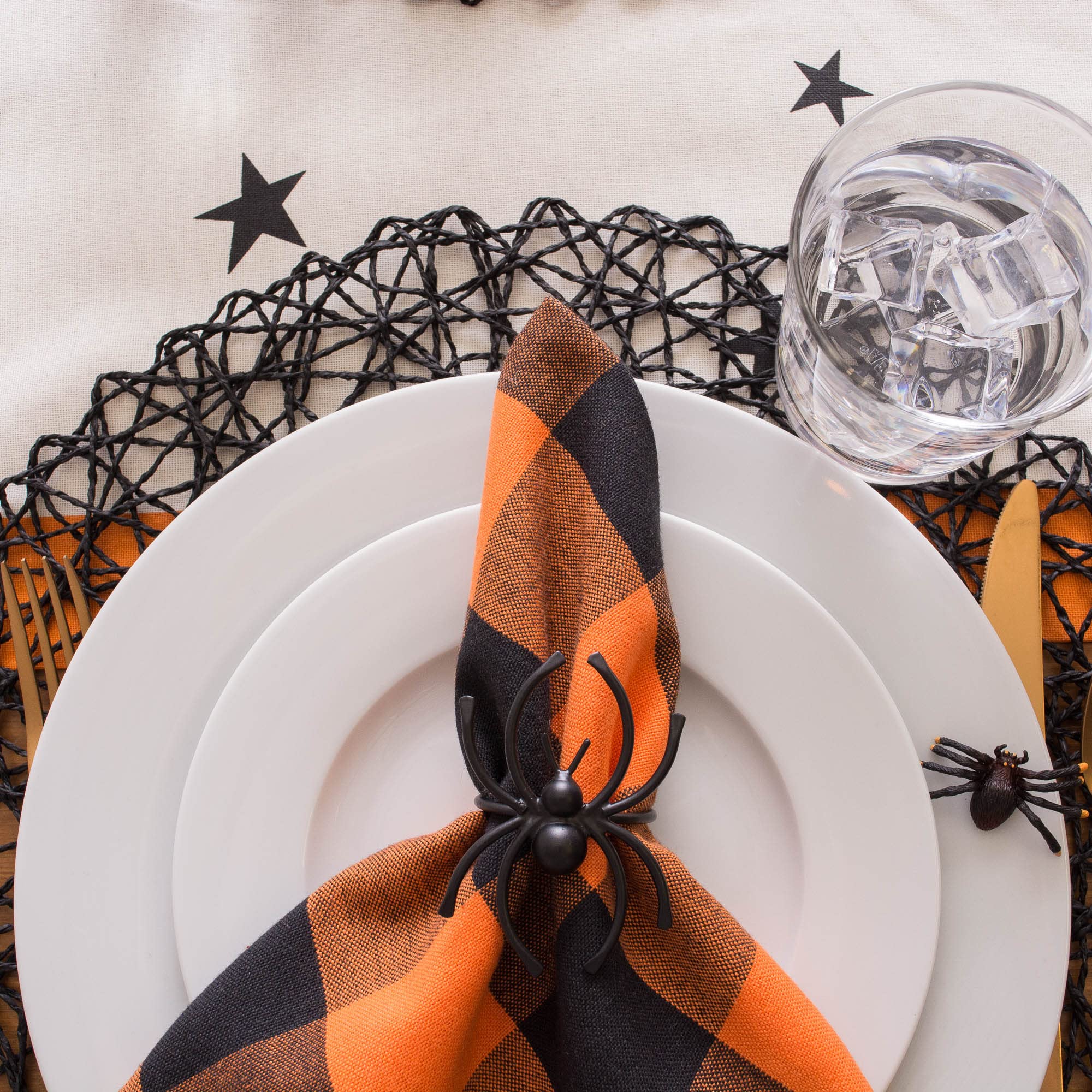 Dii Halloween Tabletop Collection Bold Black Stars/Spooky Spider With Orange Border On Off-White Natural Background, Machine Was