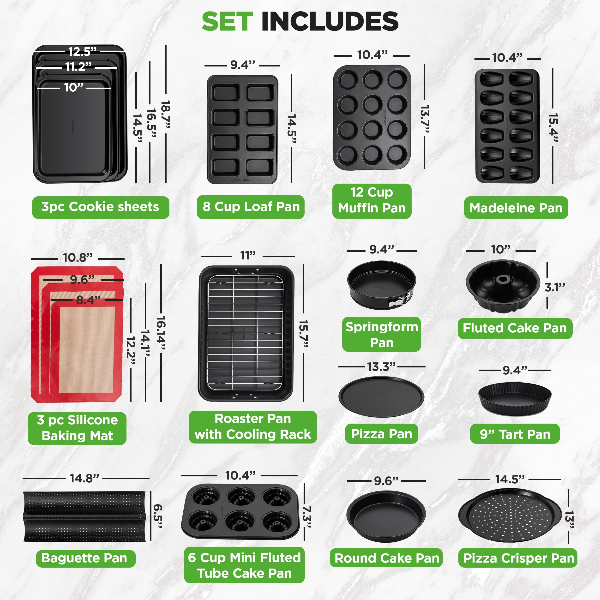 NutriChef 42-Piece Ultimate Nonstick Bakeware Set - Carbon Steel Baking Pans, Everyday Baking Tools, Oven Mitts, & More - Ideal
