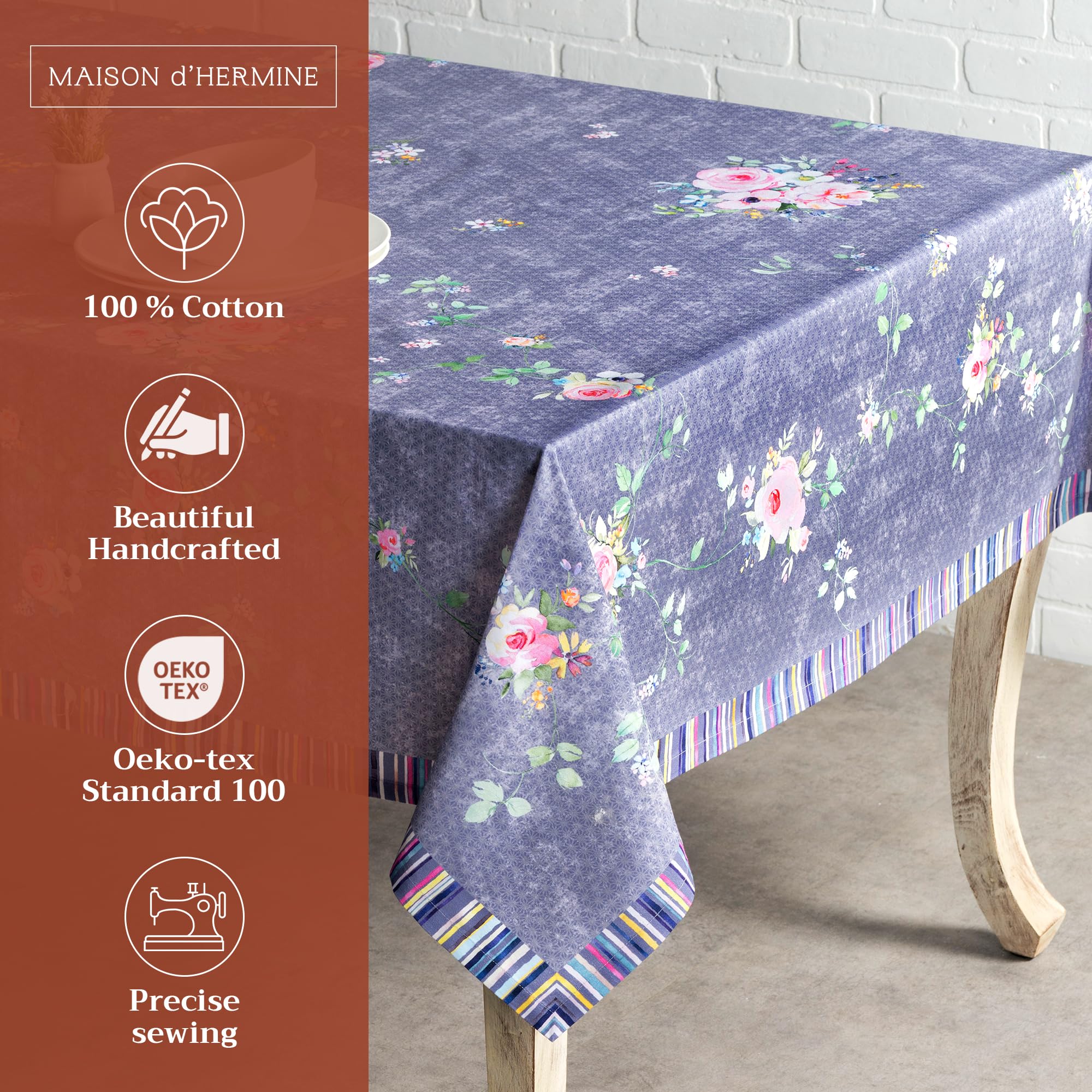 Maison d Hermine Table Cloth Rectangle Table 100% Cotton 54 x 72 Inches Tablecloth for Dining Room, Farmhouse, Home, Party, Fes