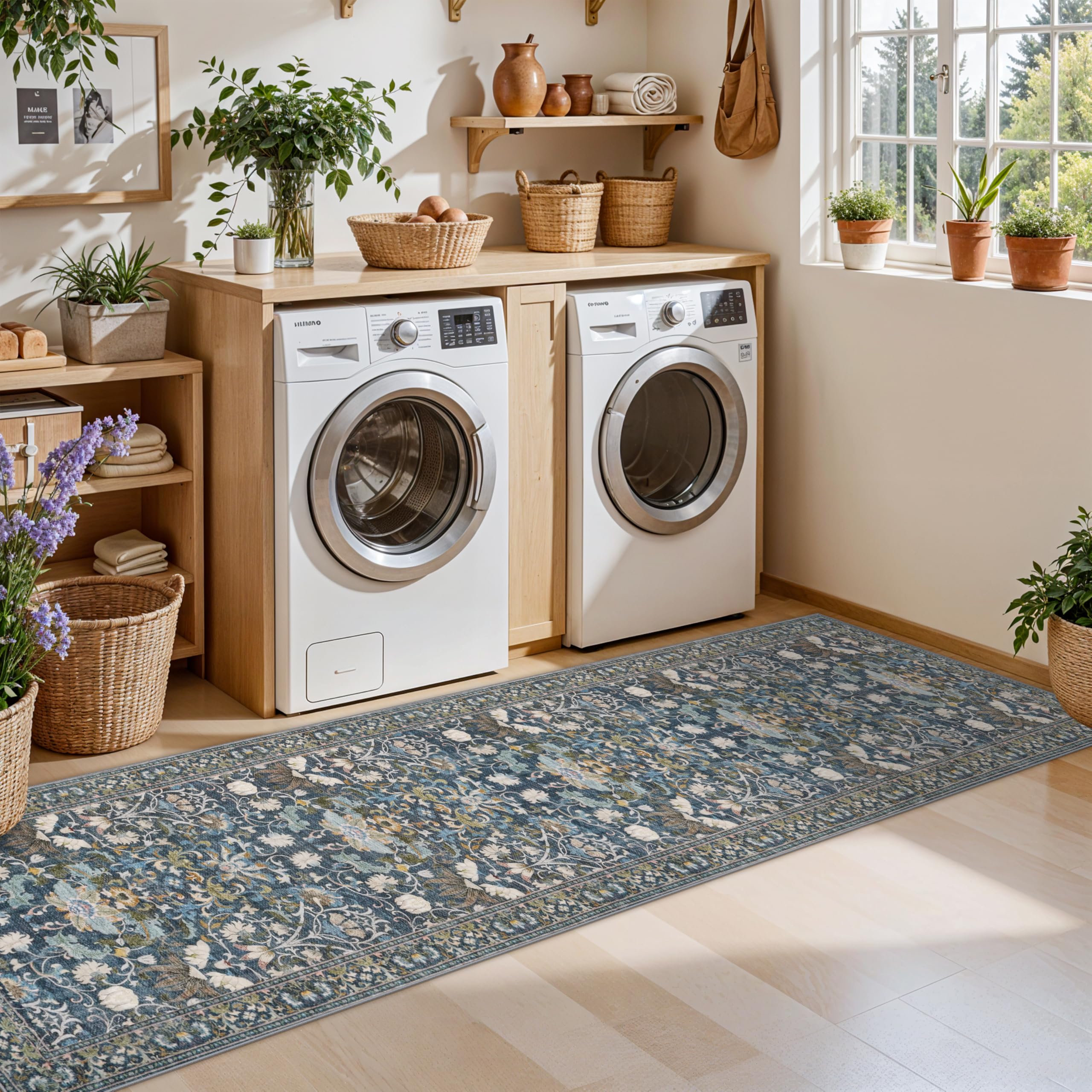 Washable 2x8 Hallway Runner Rug: Vintage Water-Resistant Kitchen Entryway Rug Ultra Soft Living Room Bedroom Carpet Non Slip Ind