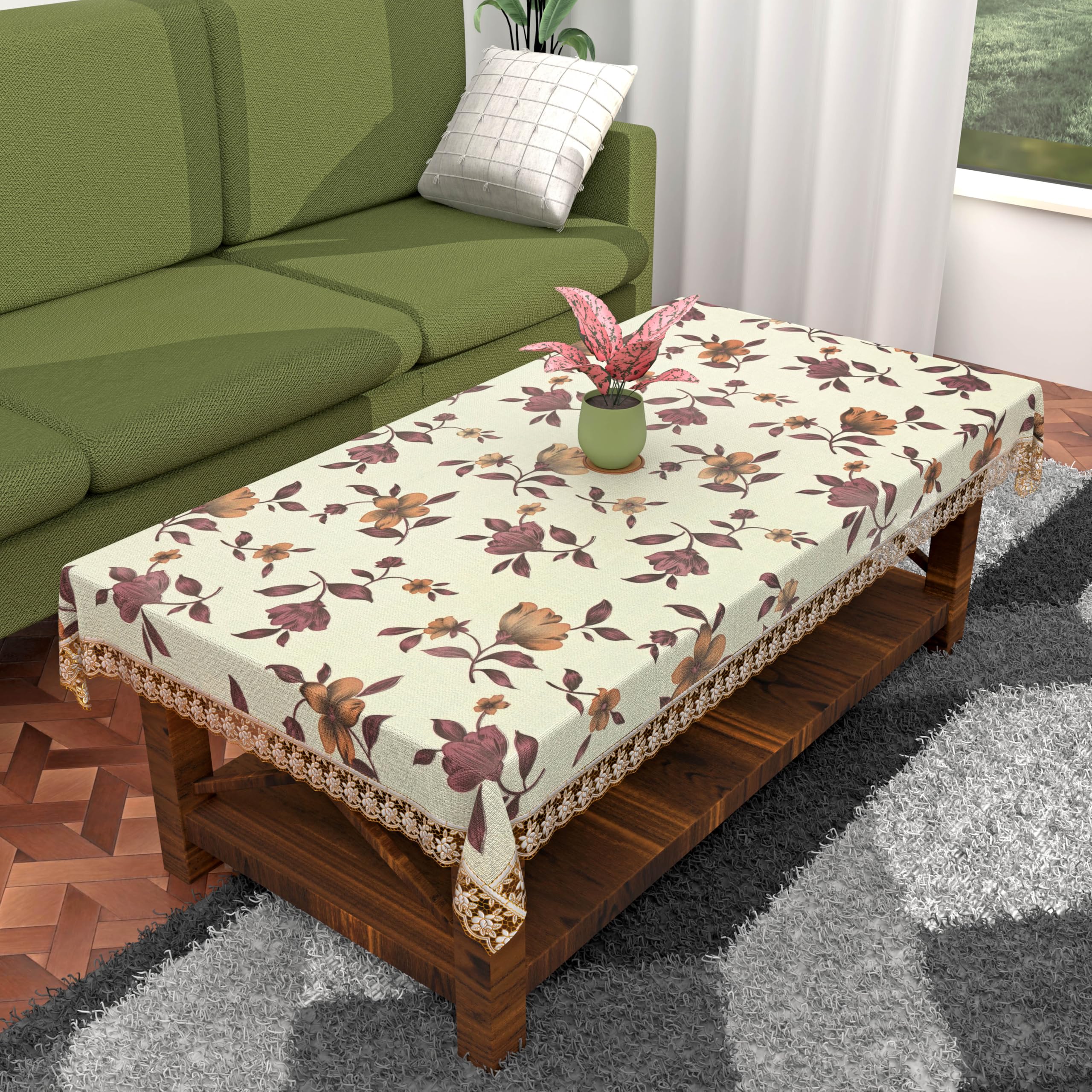 Kuber Industries Floral Print 4 Seater Rectangular Table Cloth|PVC Center Table Cover|Table Sheet for Indoor and Outdoor|Waterpr