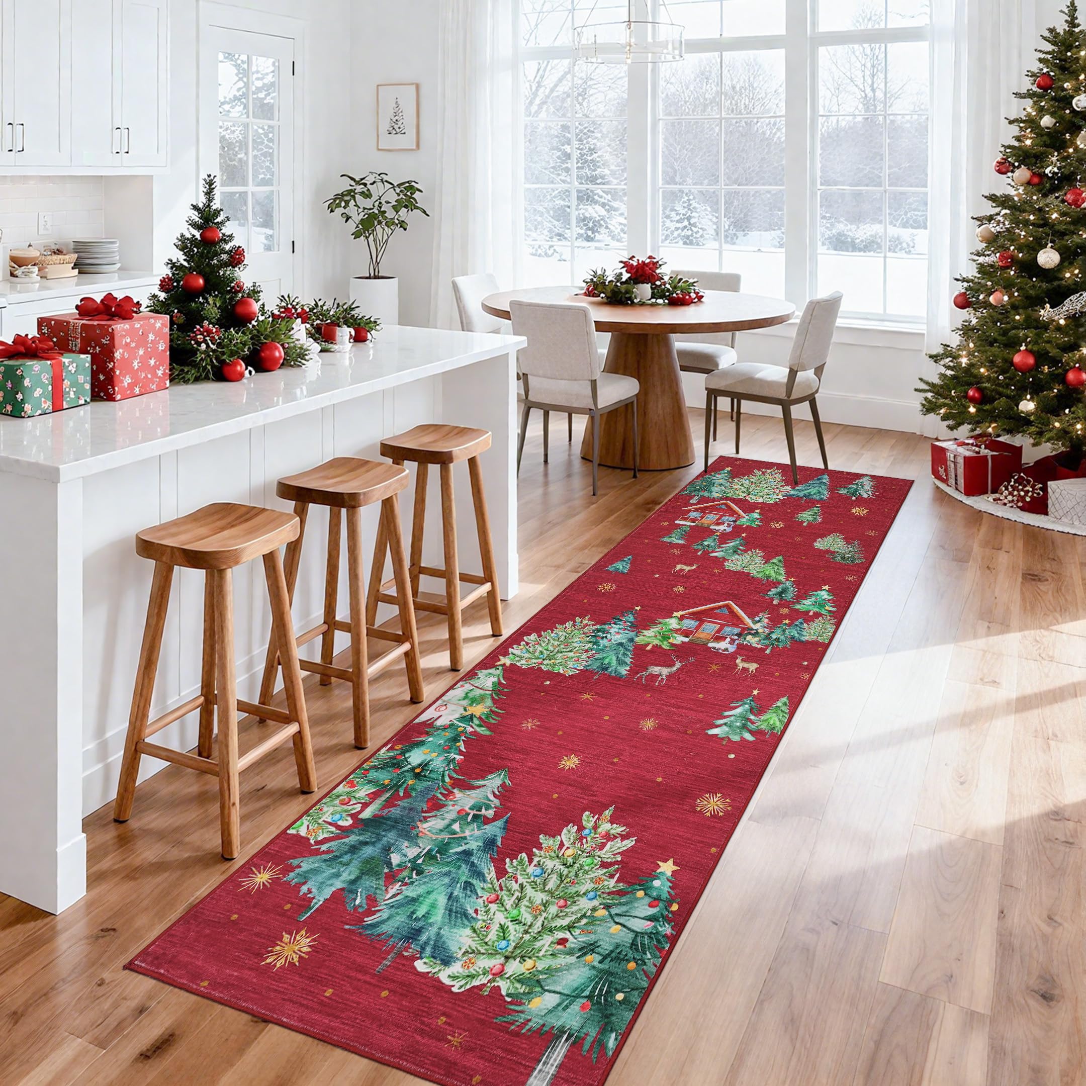 GarveeHome Christmas Runner Rug 2x10 Red Runners for Hallways, Kitchen Rugs Non Slip Washable Entryway Carpet Runner, Soft Chris