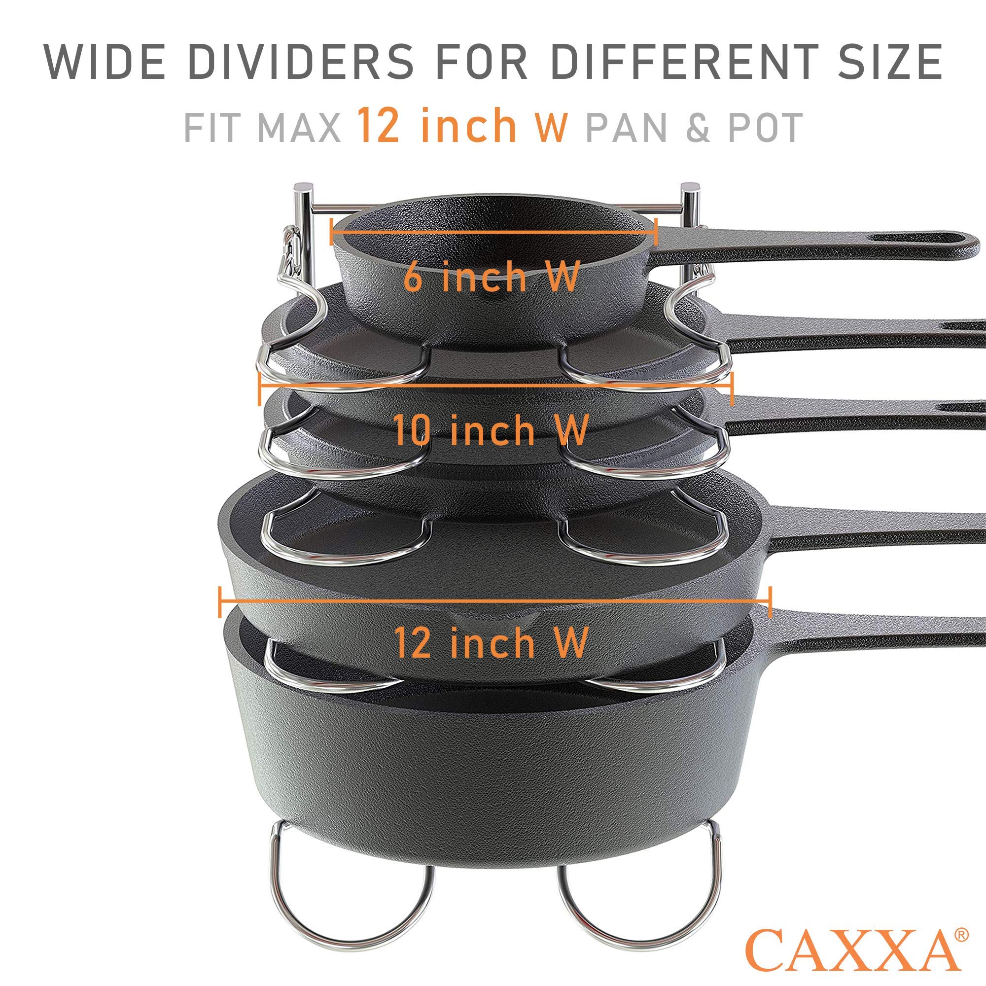 Caxxa Heavy Duty Pan Rack, Pot Lid Rack, Kitchen Cabinet Pantry Cookware Organizer Rack Holder With 5 Adjustable Dividers, Chrom