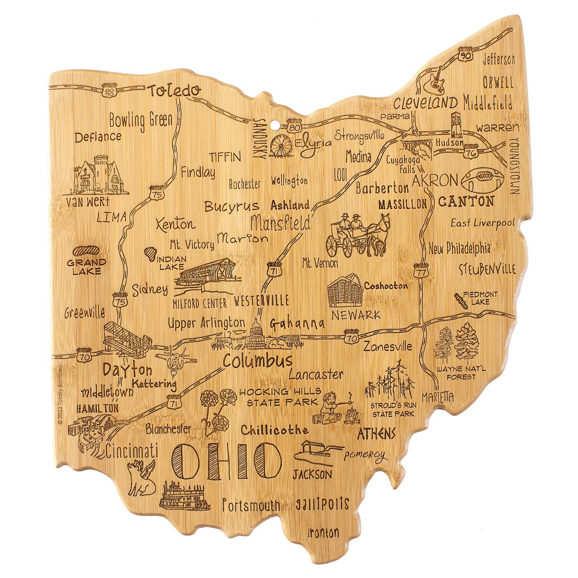 Totally Bamboo Destination Ohio State Shaped Cutting Board, Charcuterie and Cheese Serving Board - Ohio Gift for Home D  cor or 