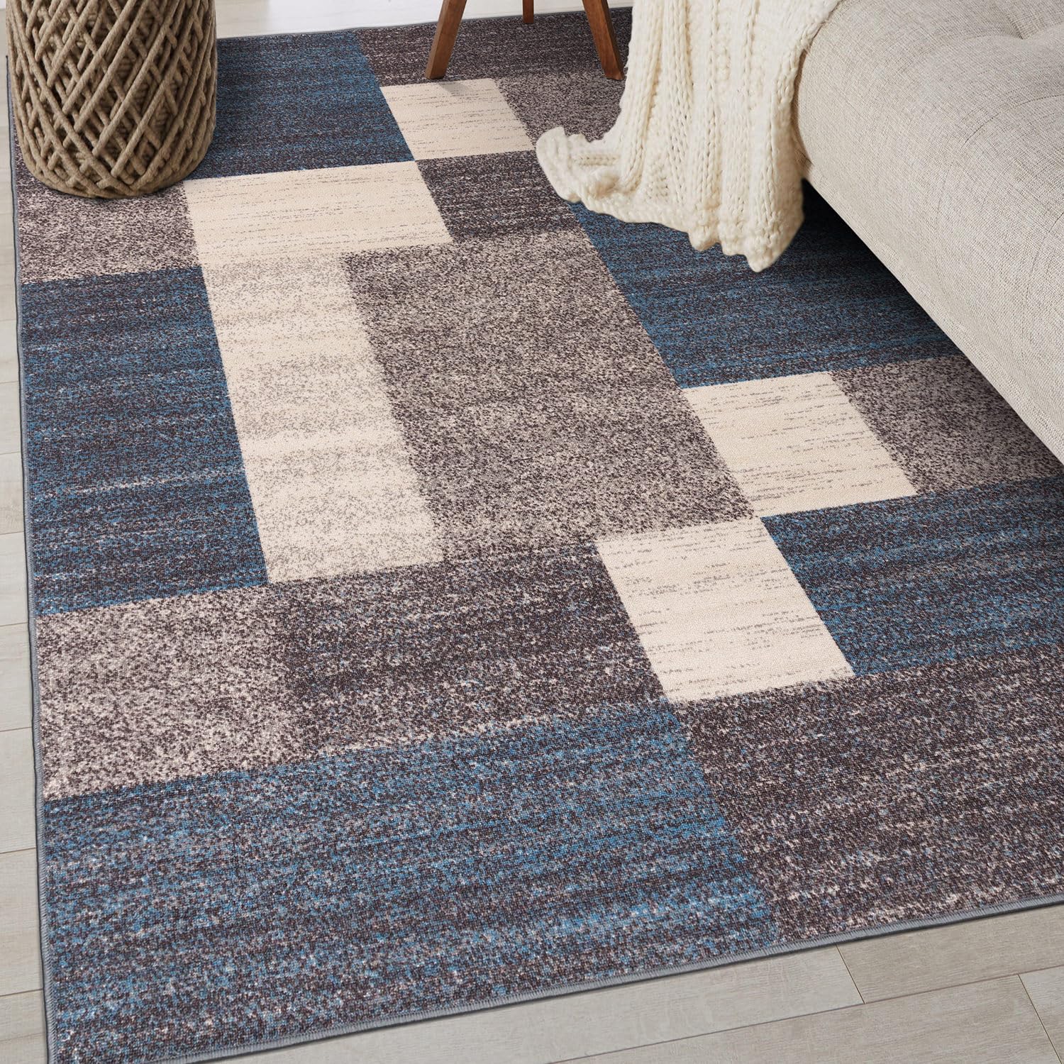Rugshop Modern Boxes Design Non-Slip Area Rug 33 x 5 Blue