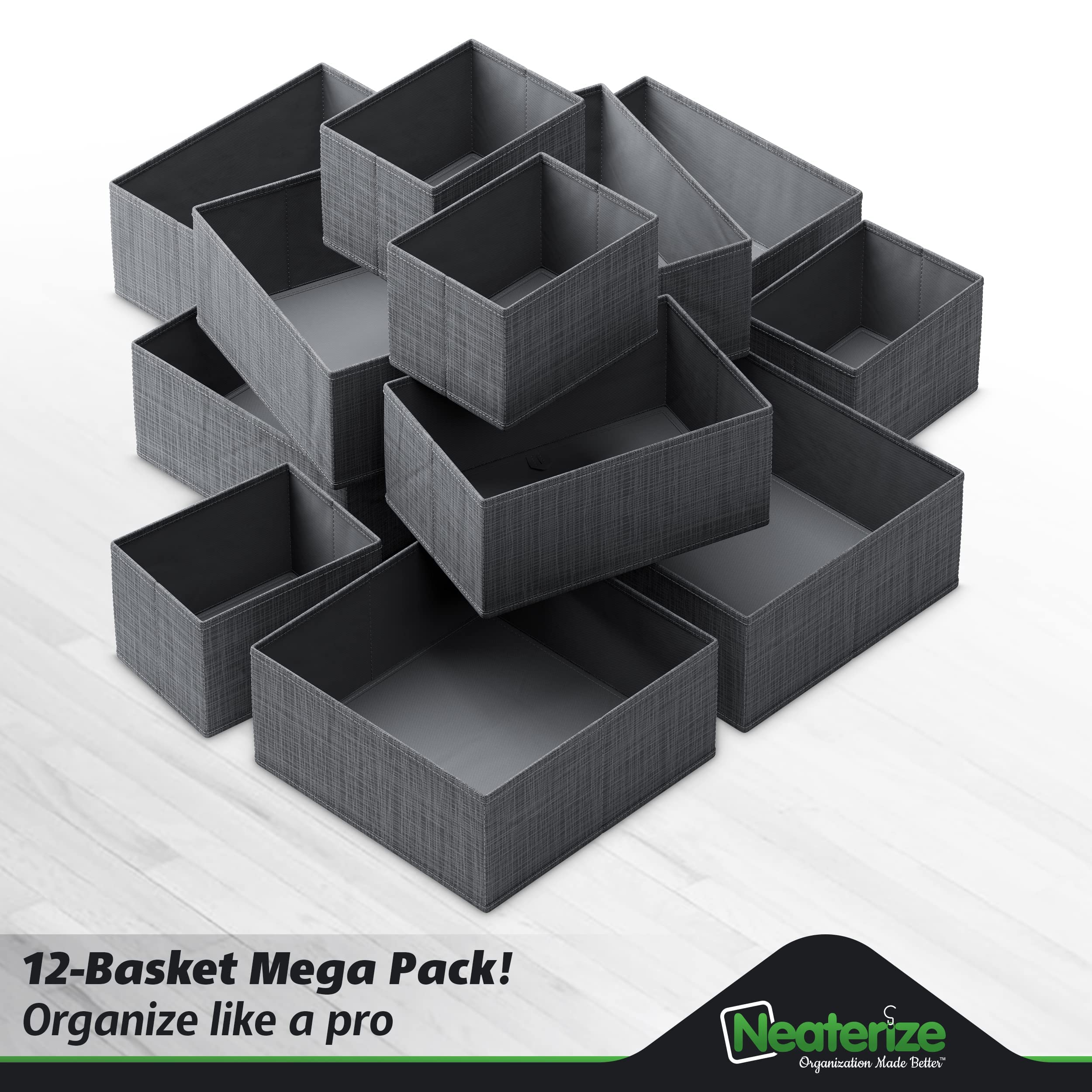 Drawer Organizer Clothes Set of 12 Dark Grey - Dresser Organizer For Nursery, Bedroom, Closet - Perfect Baby Clothes Organizer a