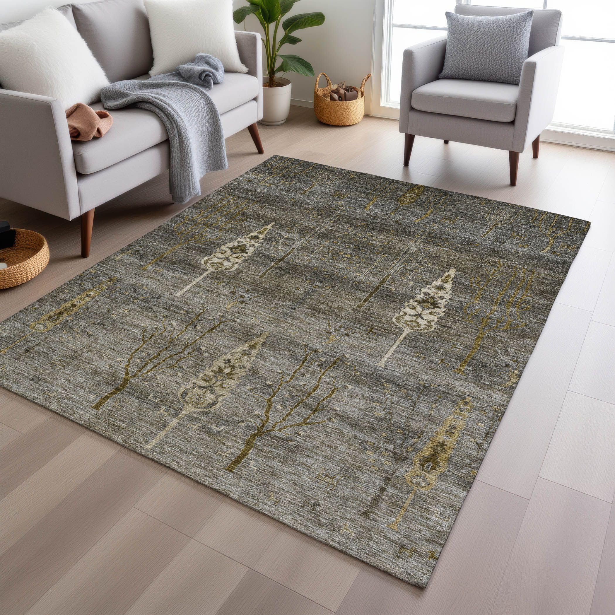 Machine Washable Indoor/Outdoor Chantille Pewter 26 x 310 Rug