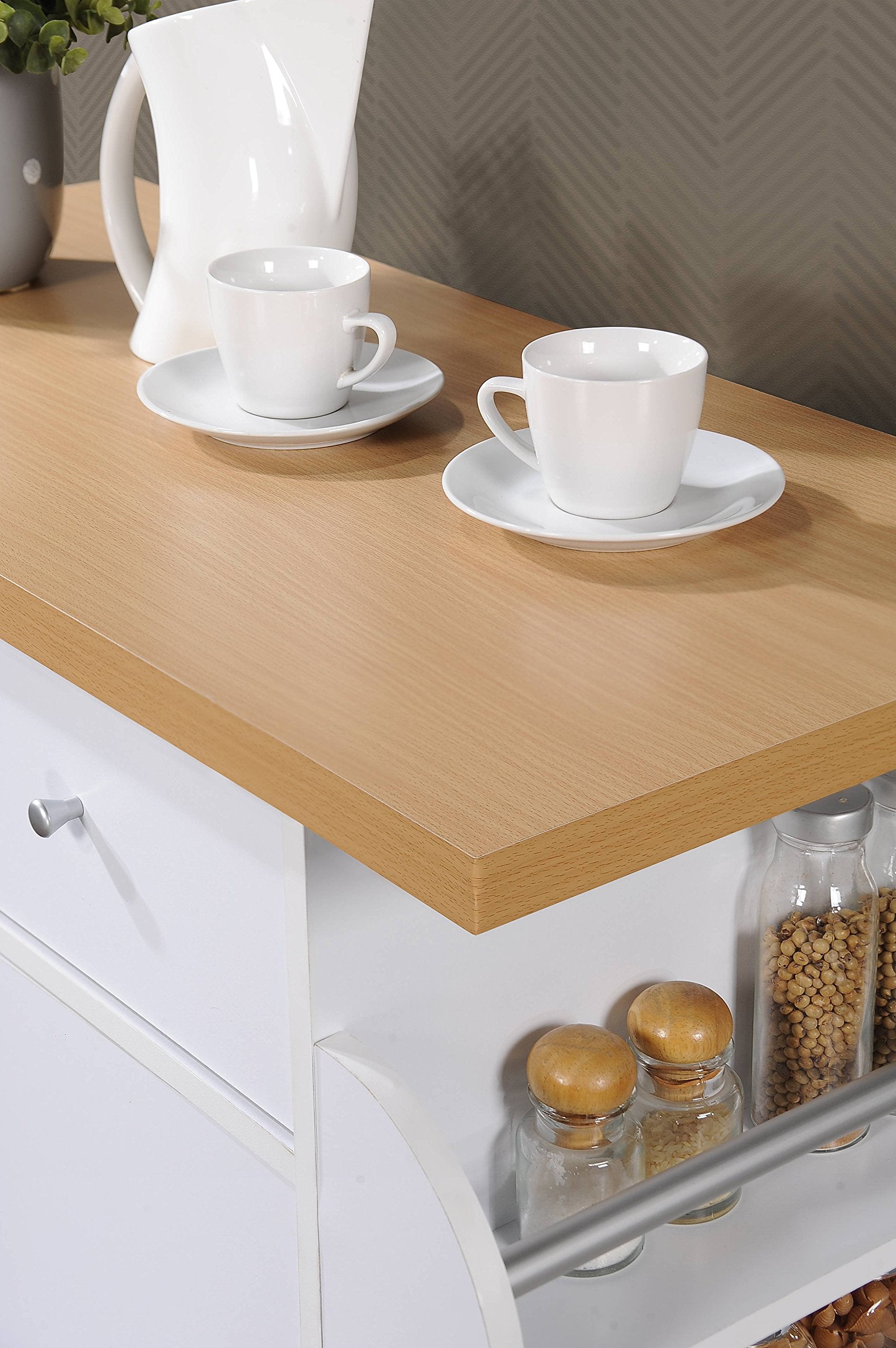 Hodedah Kitchen Cart with Spice Rack in White