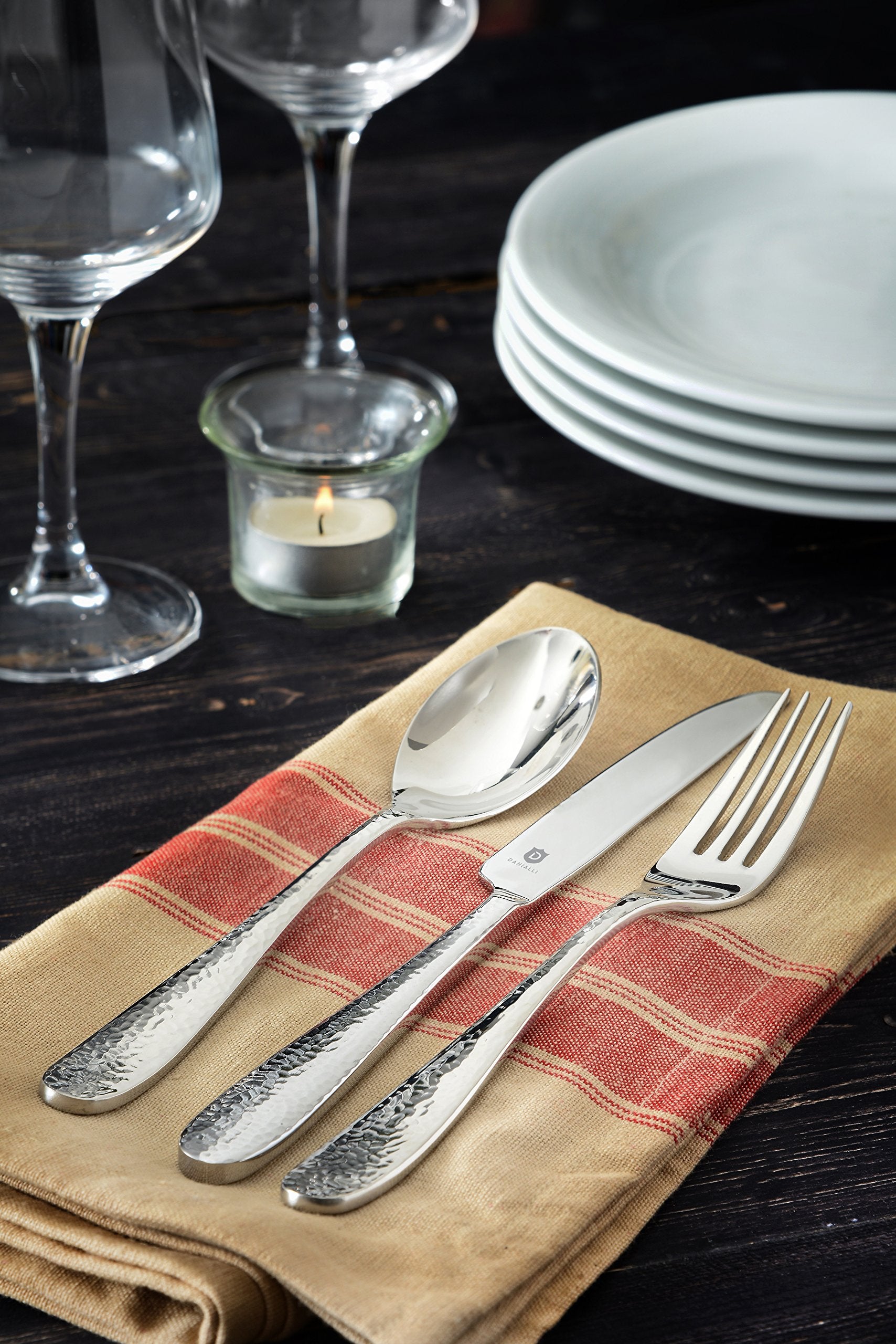 Danialli Modern Fidenza Hammered Silverware Set - 18/10 Stainless Steel Flatware Set For Elegant Dining - Dishwasher Safe Cutler