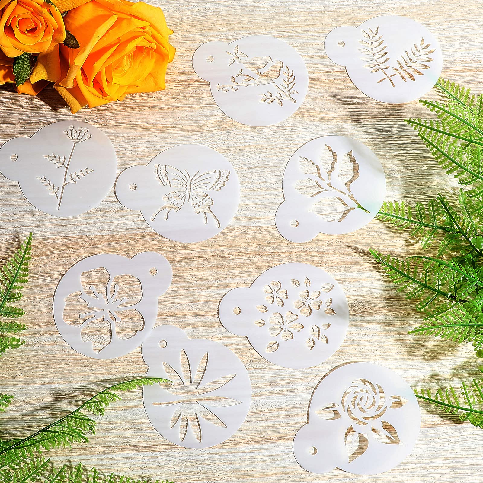 30 Pieces Coffee Stencil Cookie Cake Stencils Latte Art Reusable Plastic Stencils Diy Bake Stencils Leaves Butterfly Flowers Bir
