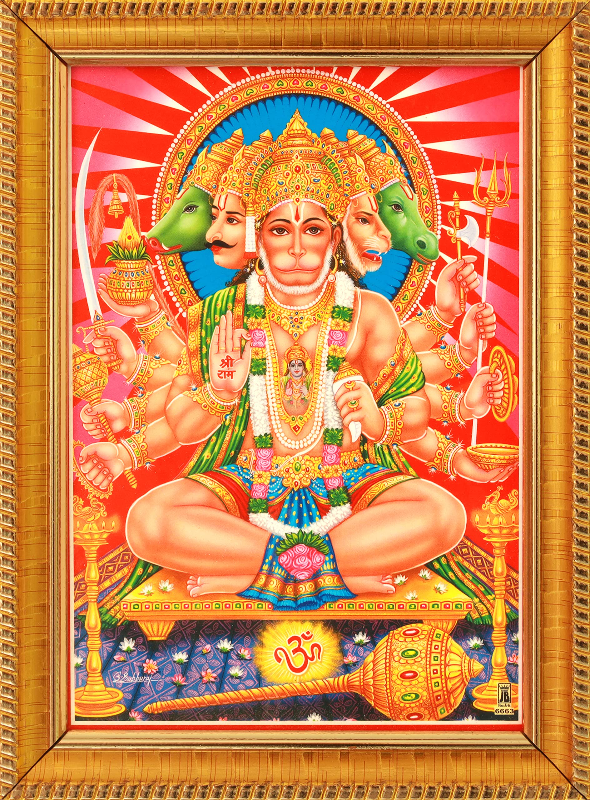Paljji Handicrafts Wood Panchamukha Hanuman Panchamukhi Anjaneya Panchmukhi Bajrangbali Bhagwan Panch Mukhi God Photo Frame, Sma