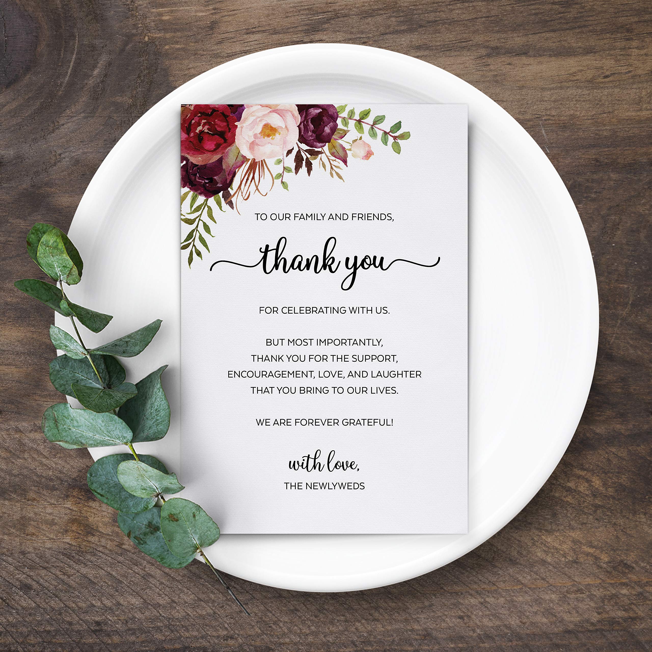321Done Thank You Placecards For Wedding (Set Of 50) Large 4'' X 6'' Table Place Setting Cards - Made In Usa - Watercolor Red Ro