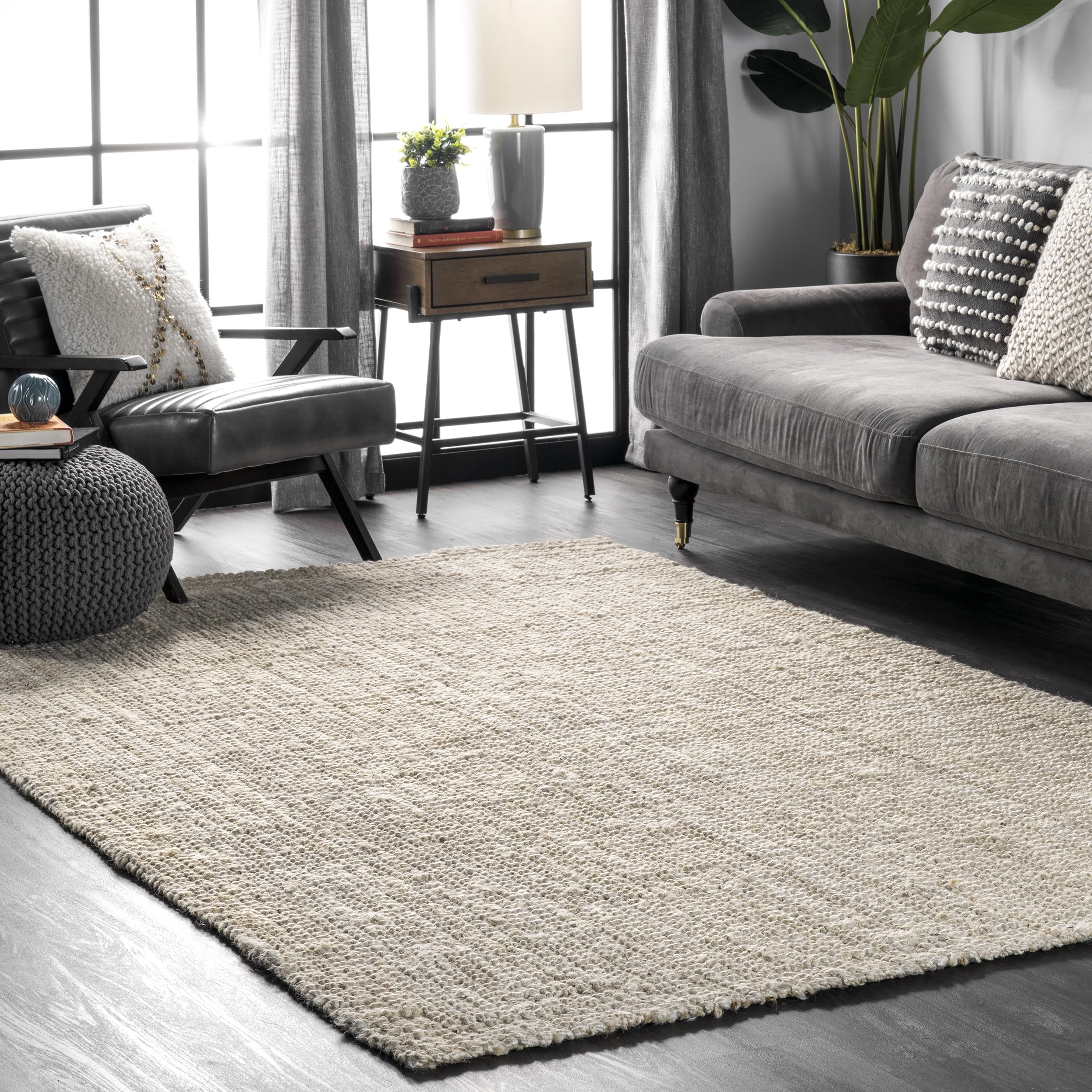 nuLOOM Ashli Solid Farmhouse Jute Area Rug, 5 x 8, Off-white, Rectangular, 0.5 Thick