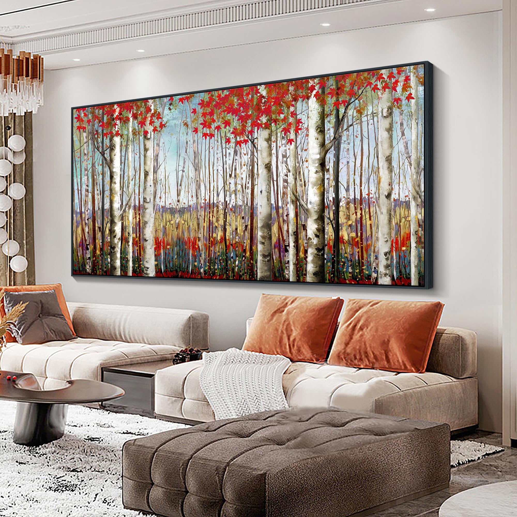 Mofutinpo Large Framed Wall Decor Canvas Red Leaves White Birch Tree Wall Art For Living Room Bedroom Rustic Kitchen Modern Pain