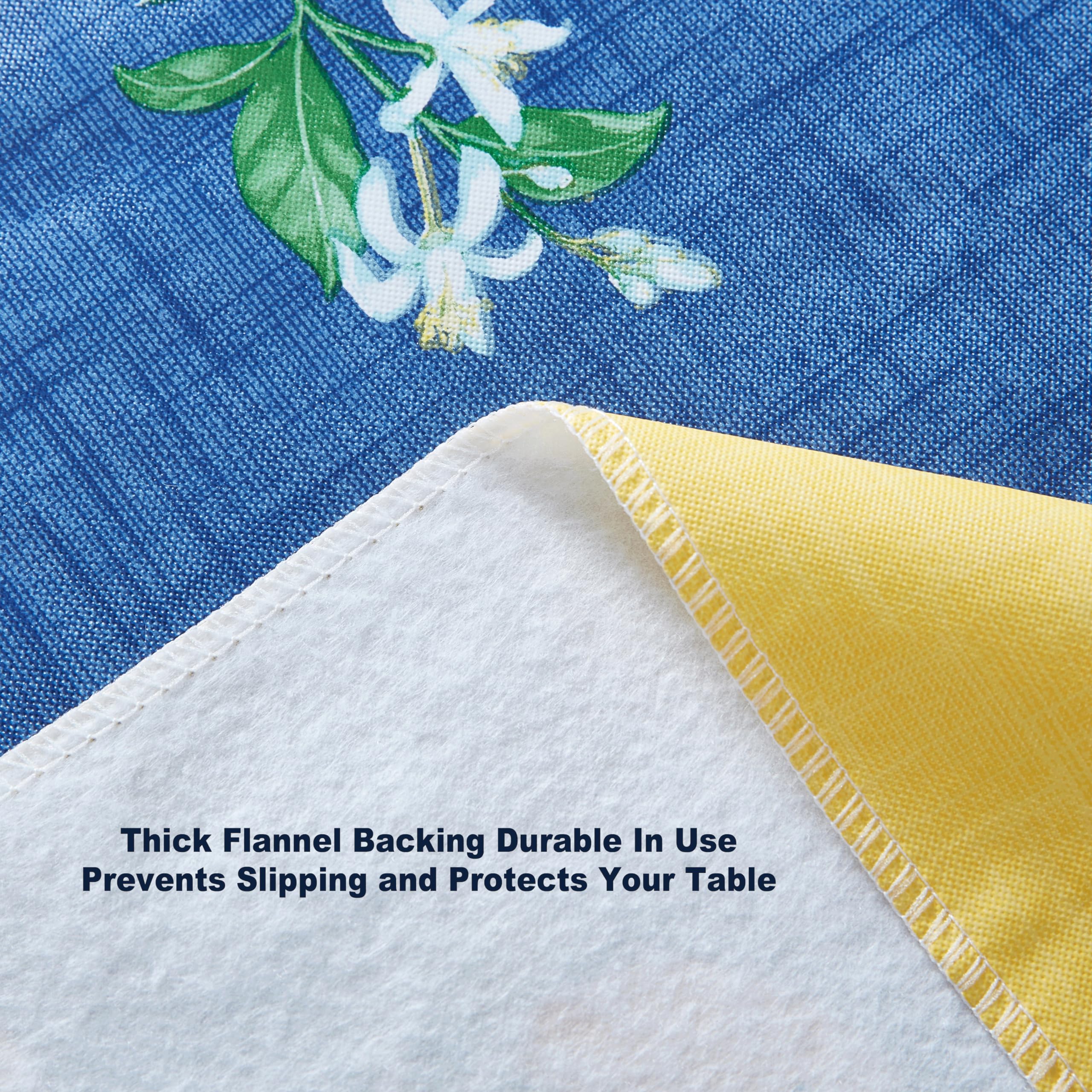 Home Bargains Plus Square Vinyl Tablecloth With Flannel Backing, 52 X 52 Inch, French Country Lemon Grove, Yellow And Blue Lemon