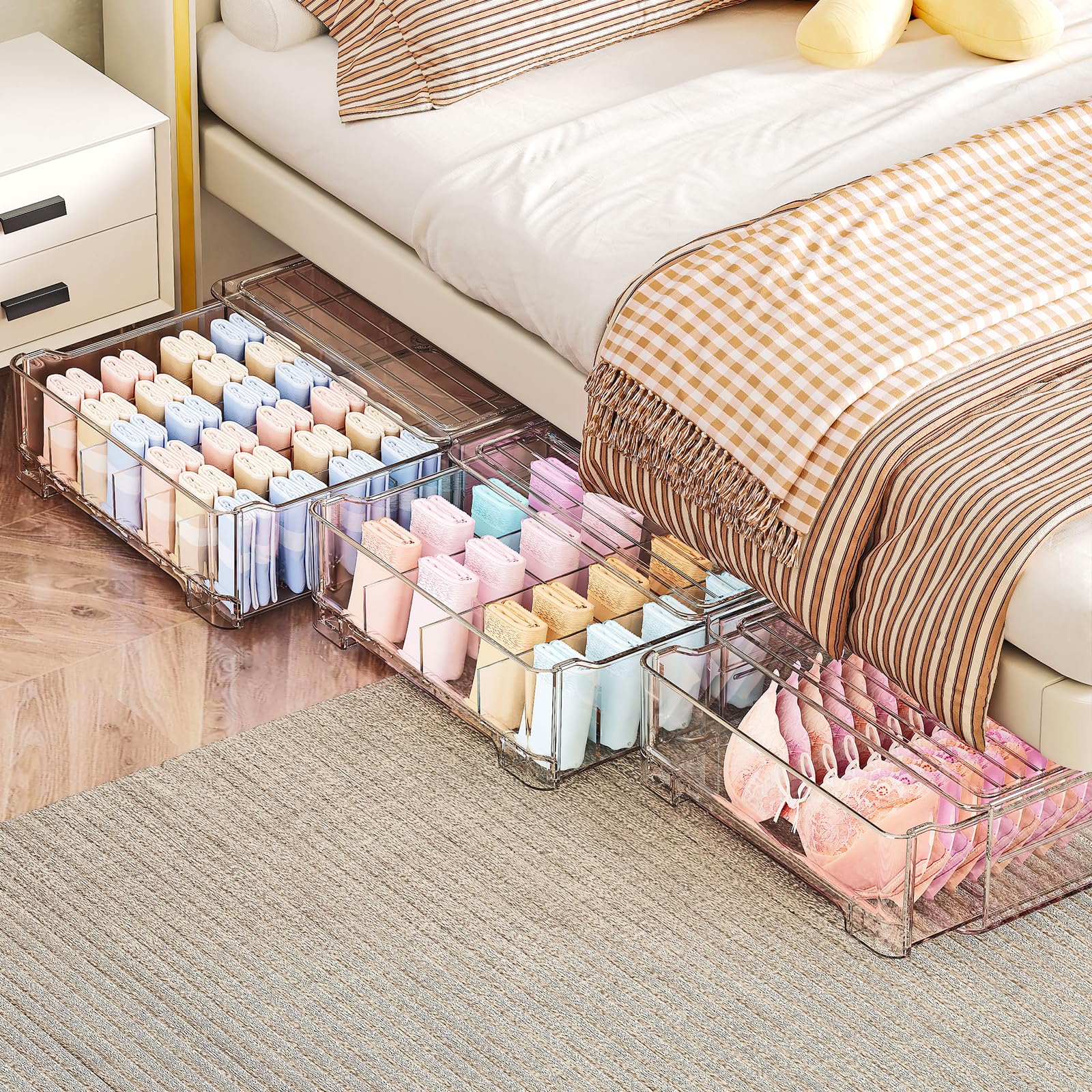MSHOMELY Underwear Drawer Organizer with Dividers, 24 Cell Stackable Sock Organizer for Closet, Plastic Underwear Storage Drawer