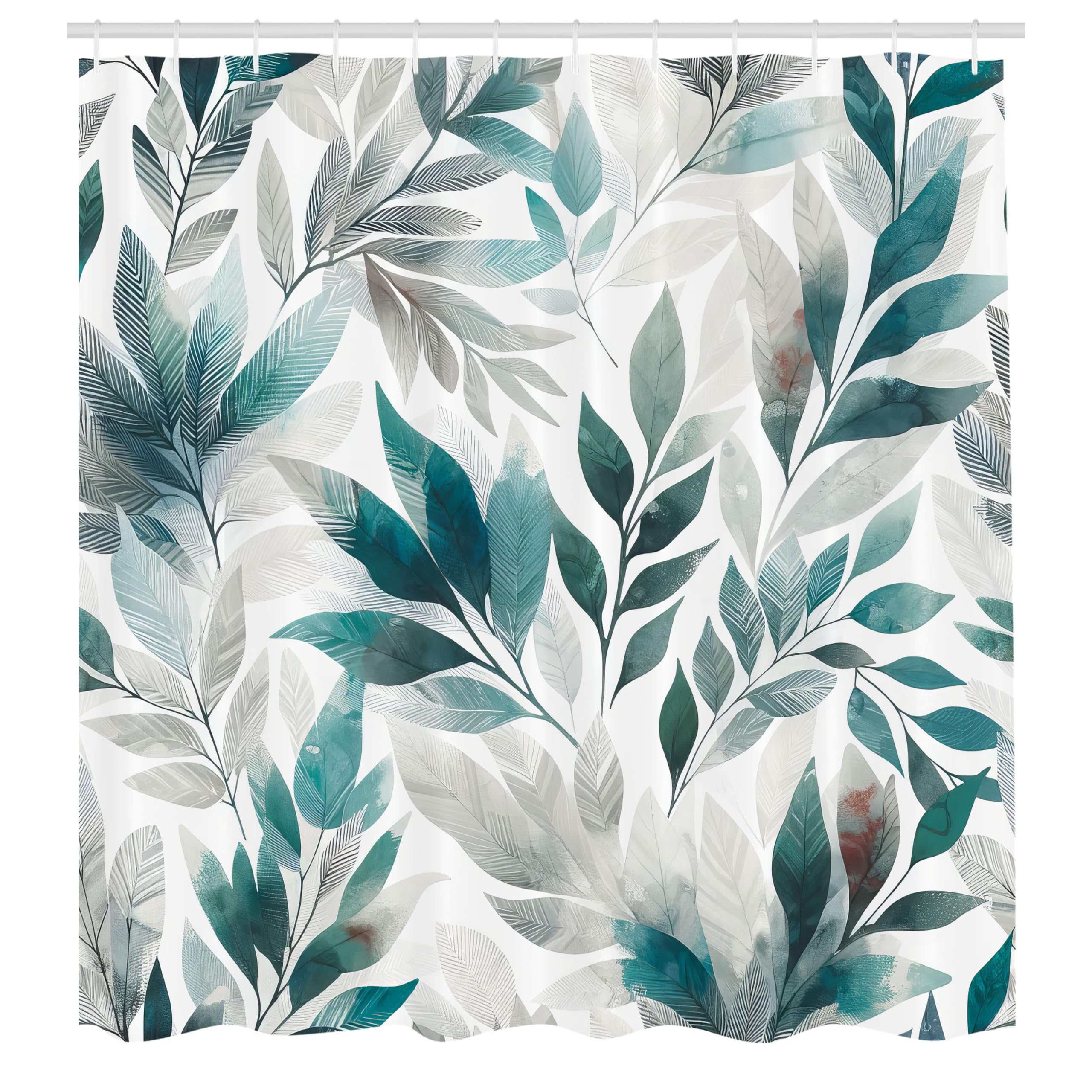 Ambesonne Teal Shower Curtain, Urban Jungle Theme Phantom Of Leaves Greenery On Plain Back Dreamy Exotics, Cloth Fabric Bathroom