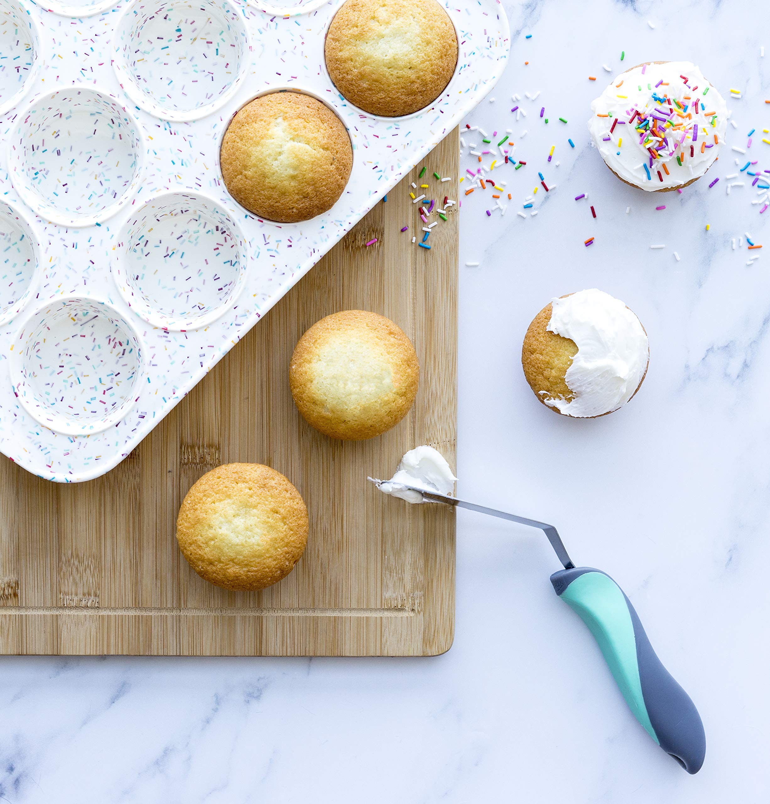 Trudeau Structure Silicone Muffin Pan, 24 Cup Mini, Confetti/Fuschia