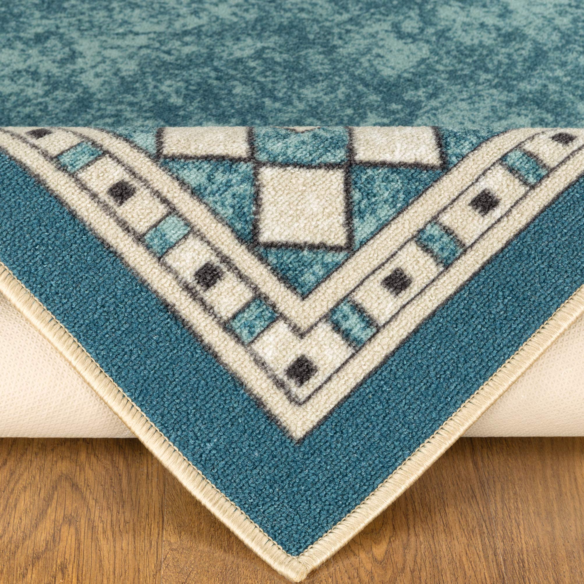 Antep Rugs Alfombras Modern Bordered 3x5 Non-Skid (Non-Slip) Low Profile Pile Rubber Backing Indoor Area Rugs (Blue, 3 x 5)