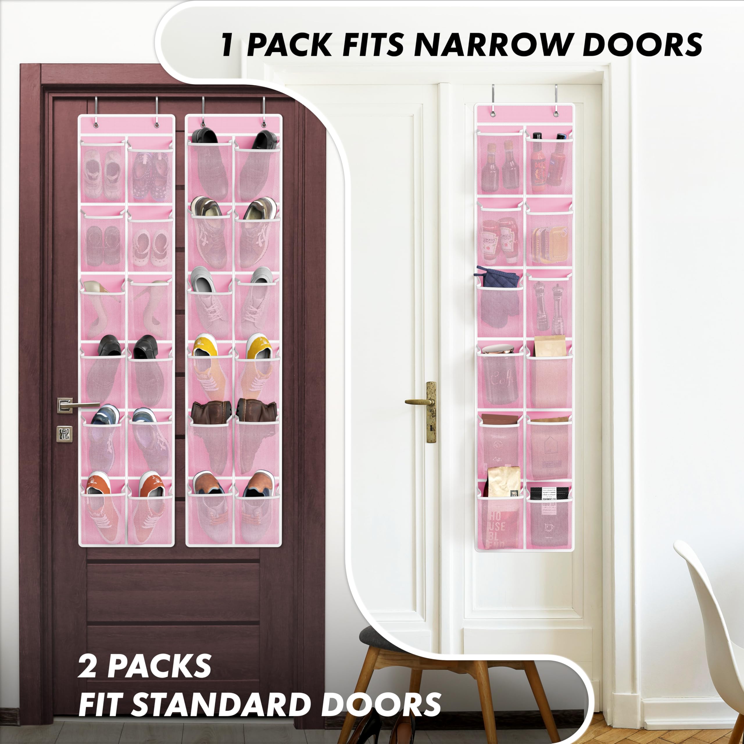 Simple Houseware 24 Pockets - 2Pk 12 Large Pockets Over Door Hanging Shoe Organizer, Pink