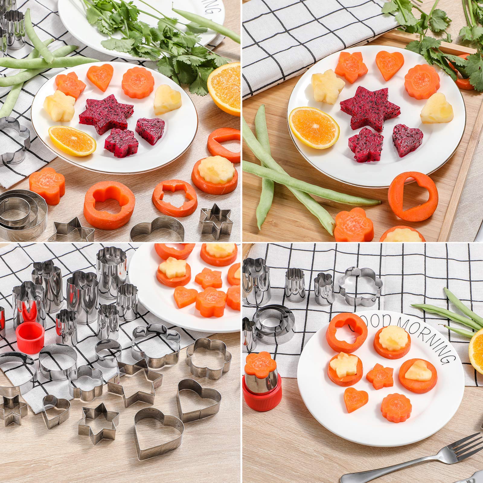 Oneleaf Stainless Steel Cutter Shapes Set,20Pcs,Vegetable,Fruit,Mini Pie,Doughnut/Donut,Sandwich,Biscuits,Cookie Metal Easter Fu
