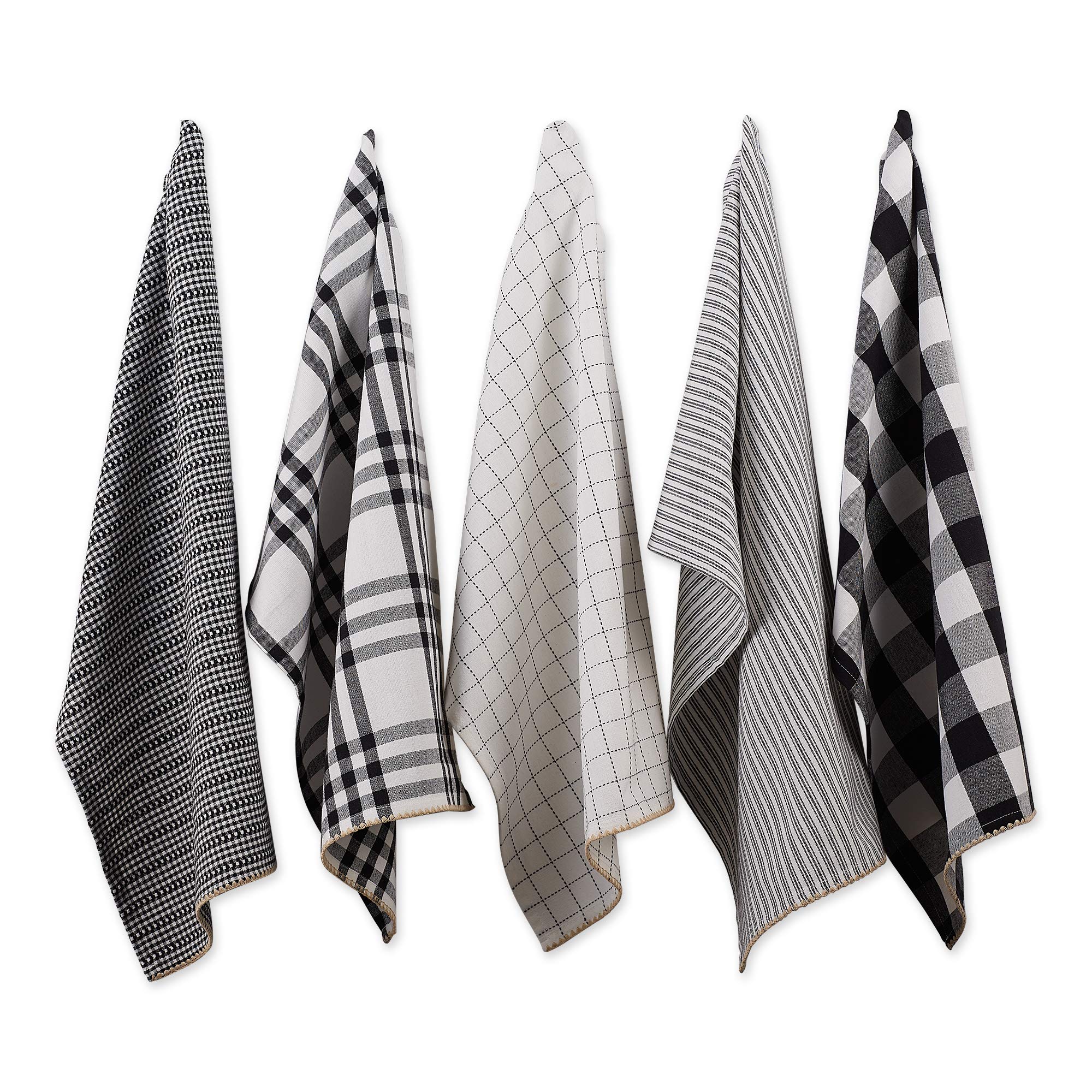 Dii Farmhouse Basic Kitchen Collection Woven, Dishtowel Set, 18X28, Black, 5 Piece