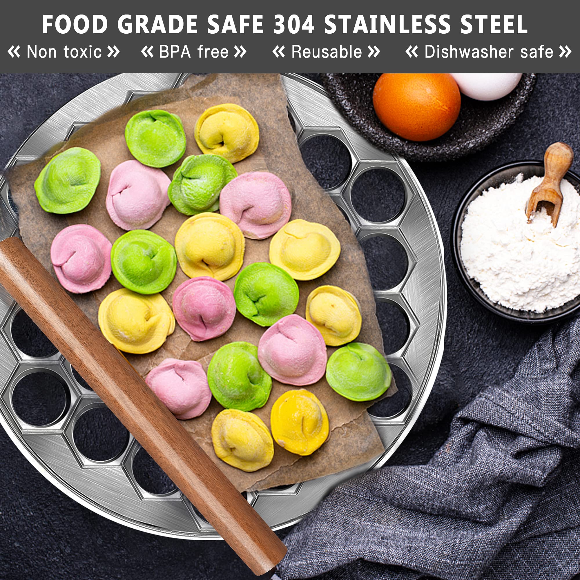 Worldity Ravioli Dumpling Mold, Food Grade Safe Dumplings Maker, Russian Pelmeni Maker With 37 Holes Double, Pastry Ravioli Whee