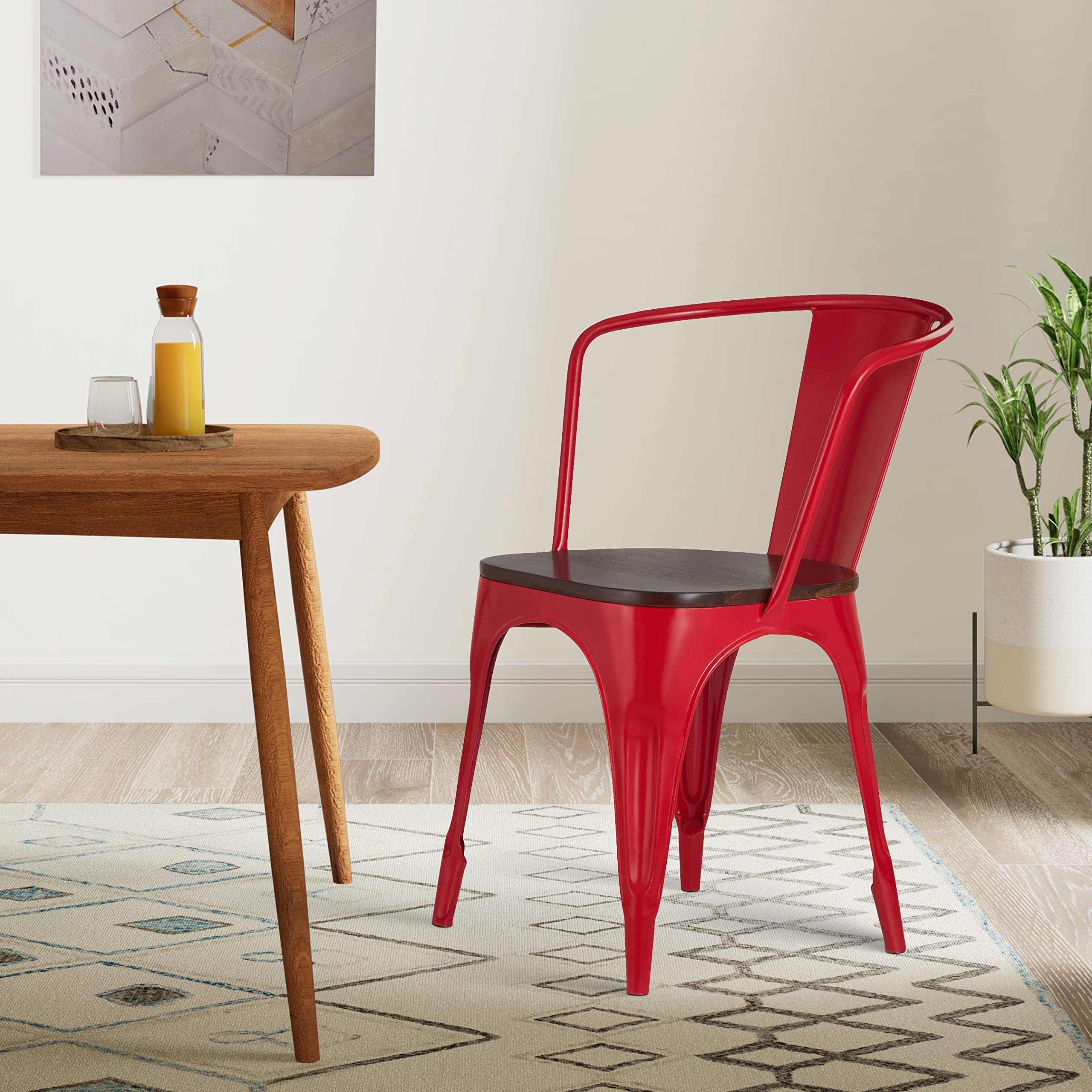 Amazon Brand  Solimo Fexgoth Chair With Wooden Seat (Iron, Red, 1 Piece)