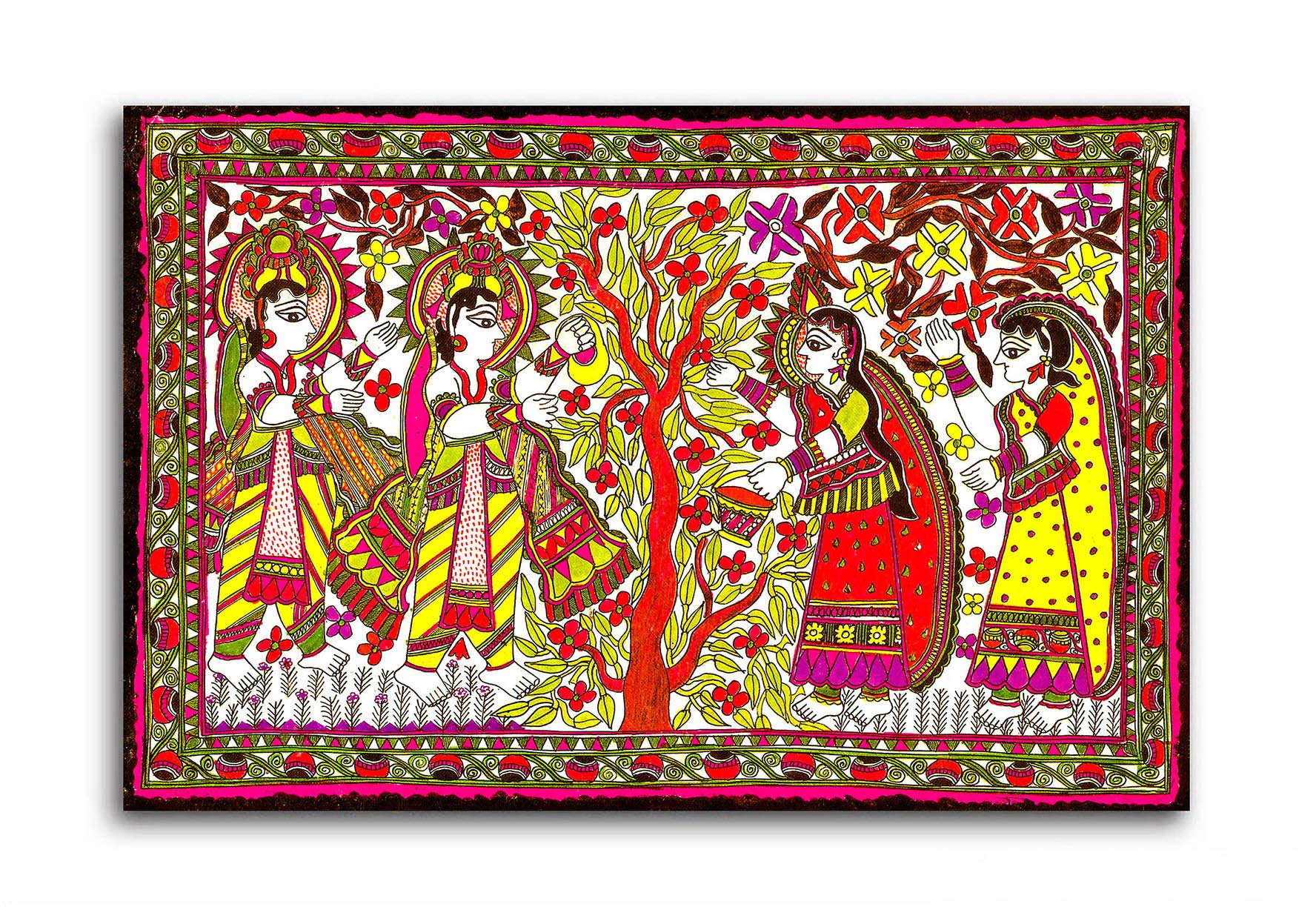 Tamatina Madhubani Art Canvas Painting for Home, Living Room, Bed Room | Sita Ram Traditional Painting for Diwali Home Decor | S