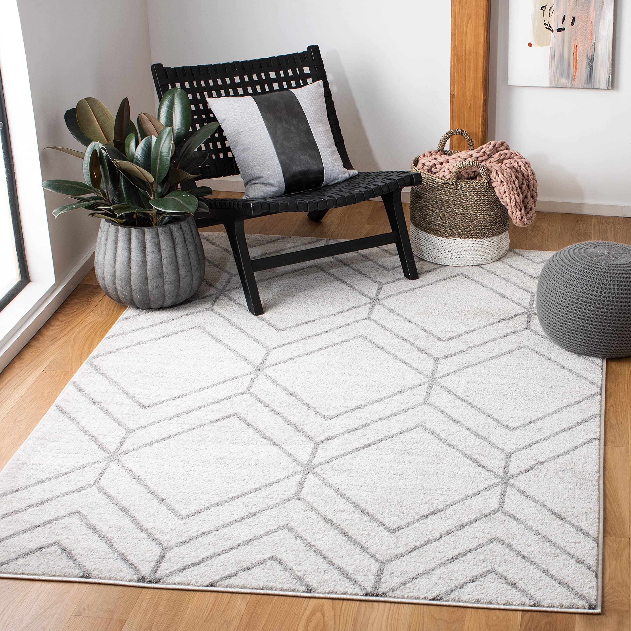 SAFAVIEH Adirondack Collection 6 Square Light Grey/Dark Grey ADR241G Modern Geometric Non-Shedding Living Room Dining Bedroom A