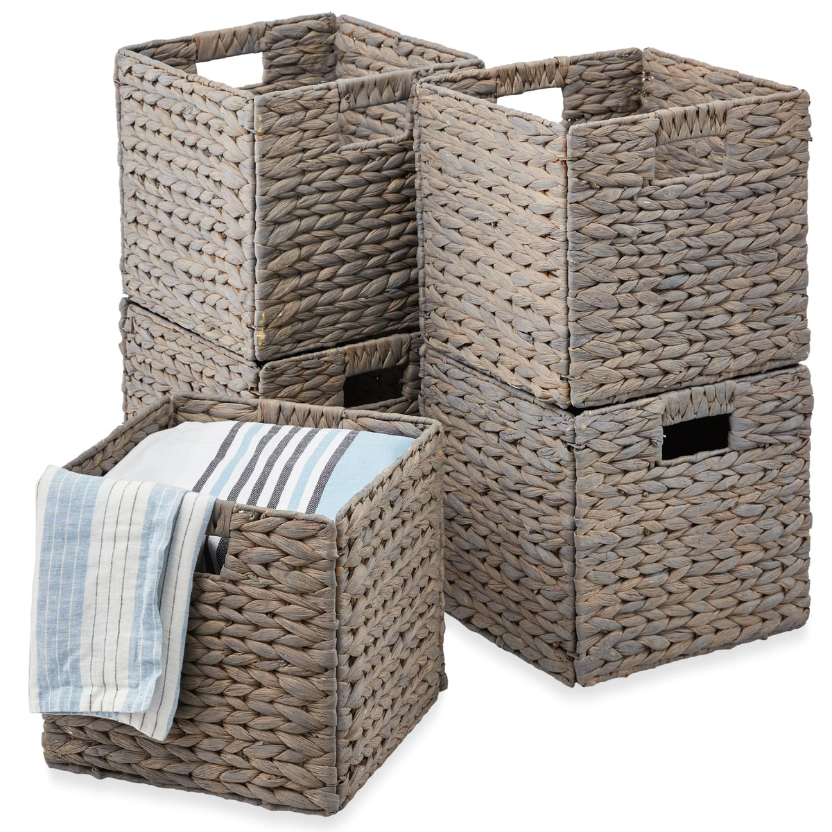 Best Choice Products 13X13In Hyacinth Baskets, Rustic Set Of 5 Multipurpose Collapsible Storage Organizer, Handwoven Laundry Tot