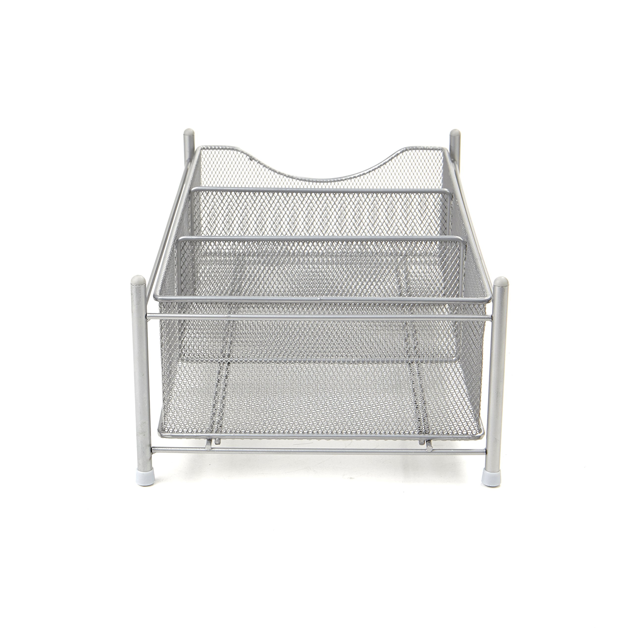 Mind Reader Accessory Organizer, Supply Storage, Makeup, Crafts, Office, Kitchen, Metal Mesh, 15.5''L X 9.38''W X 5.4''H, Silver