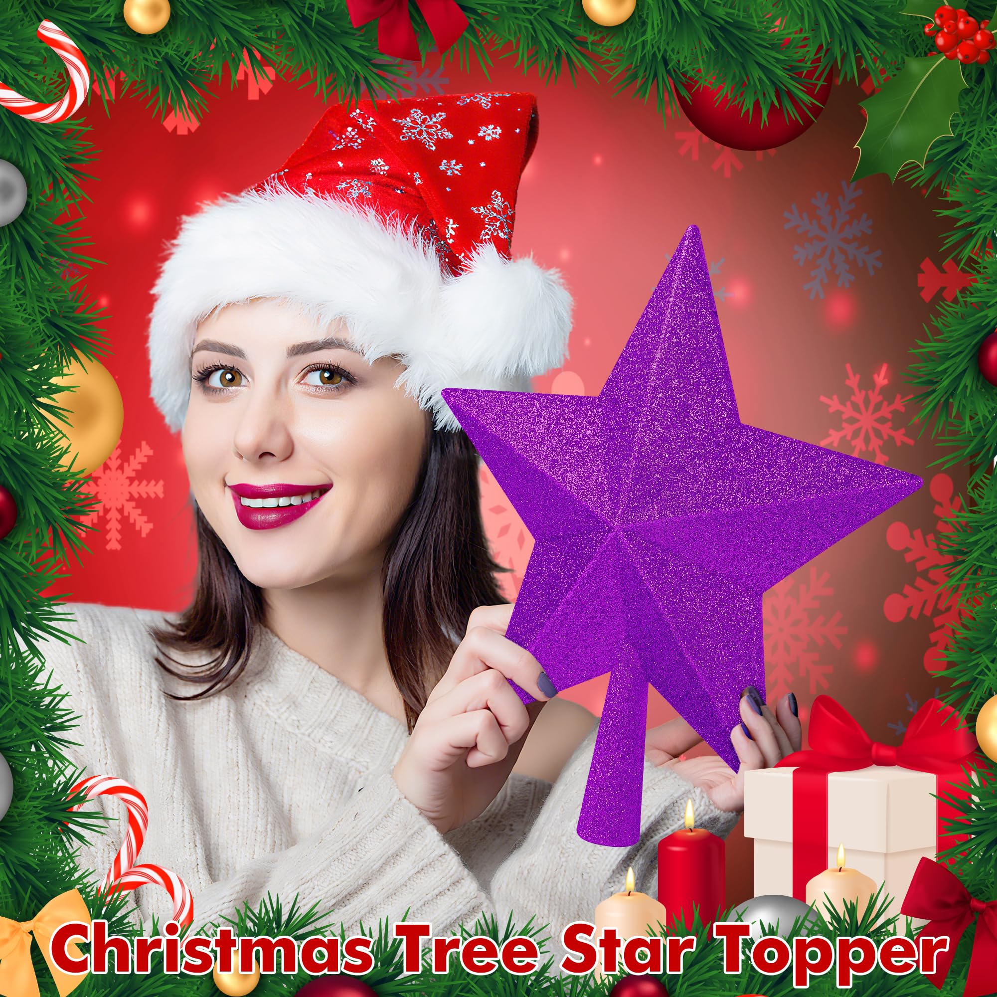 Christmas Tree Ornament, 10 Purple Star Christmas Tree Topper Decorations, Large Xmas Glitter 3D Bethlehem Tree Ornament, Waterp