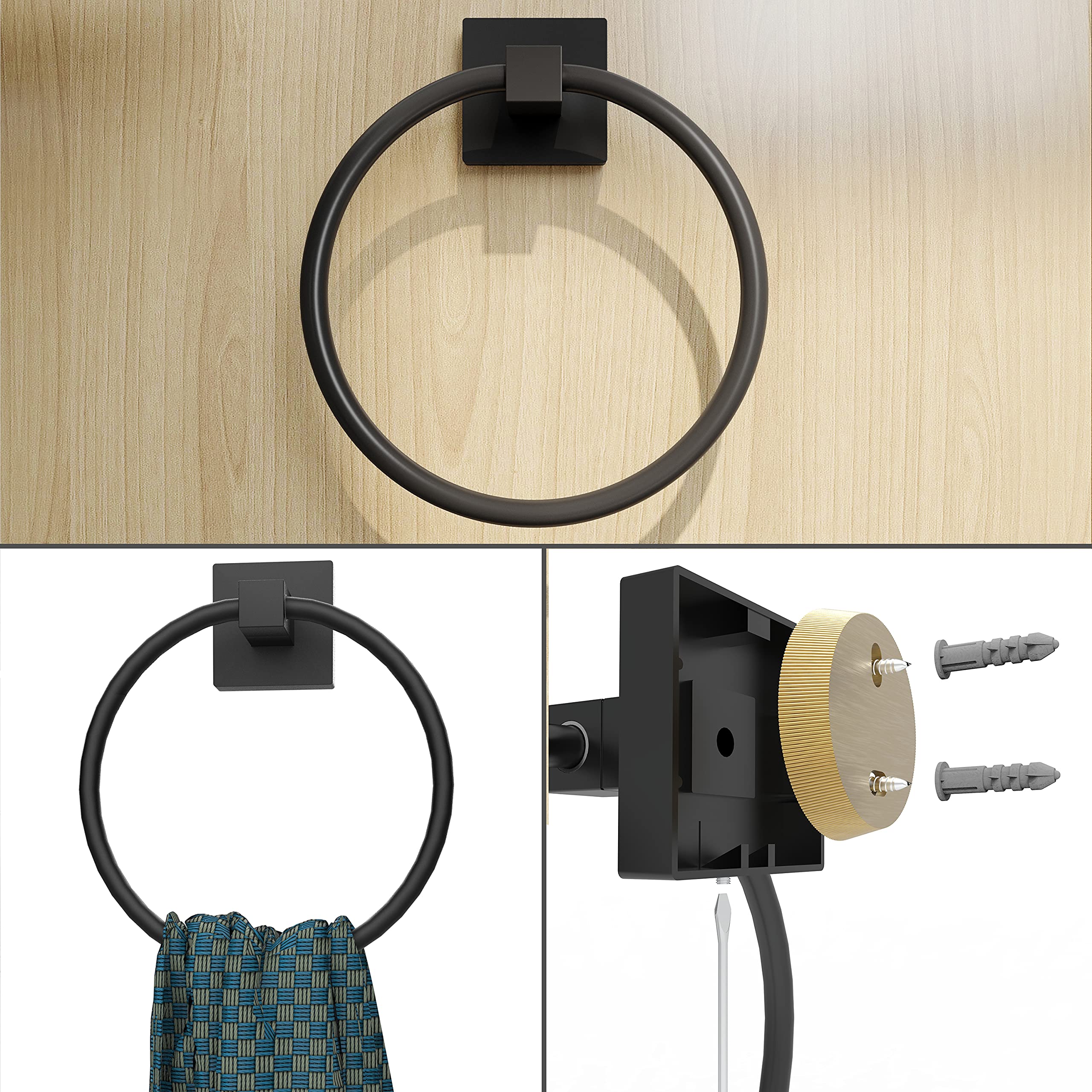 Ruacq 4 Pieces Bathroom Hardware Set Matte Black Square Stainless Steel And Zinc Alloy Modern Wall Mounted,18-Inch Towel Bar,Toi
