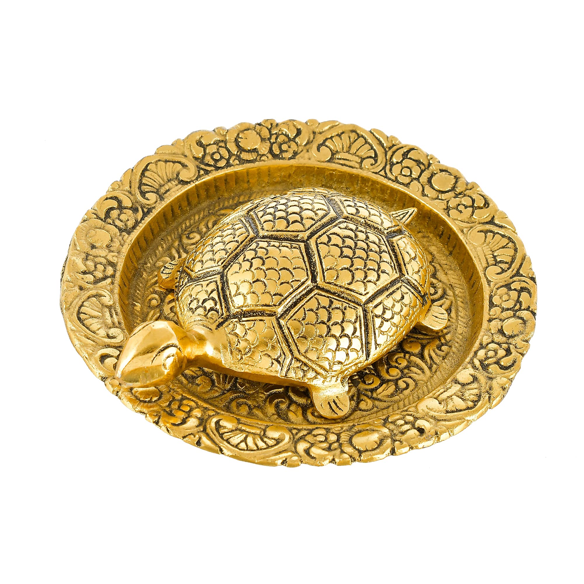 Metal Kachua/Tortoise/Turtle On Gold Metal Plate With Golden Border Vastu Yantra Feng Shui | Decorative Good Luck Showpiece (Dh_