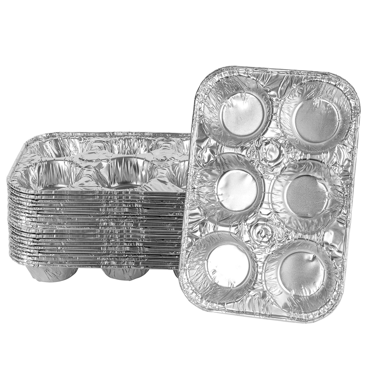 Plasticpro Aluminum Foil Muffin Pans Reusable And Disposable, Holds 6 Cupcakes / Muffin & Pie Foil Pan Pack Of 20