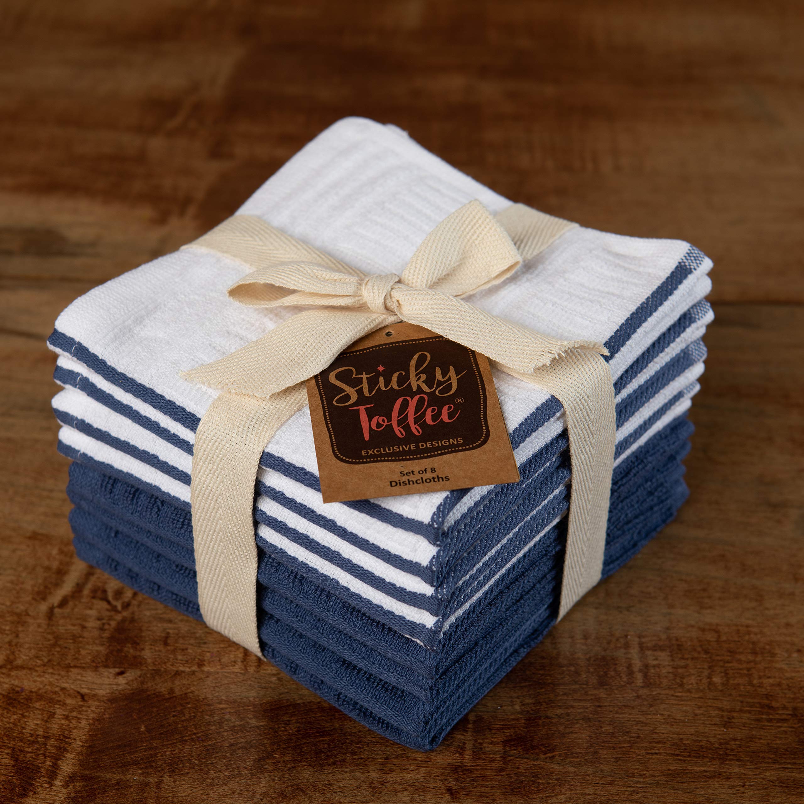 Kitchen Towels Dishcloths 100% Cotton, Set Of 8, Dark Blue And White Dish Cloth Towels, Tea Towels, Reusable And Absorbent Clean