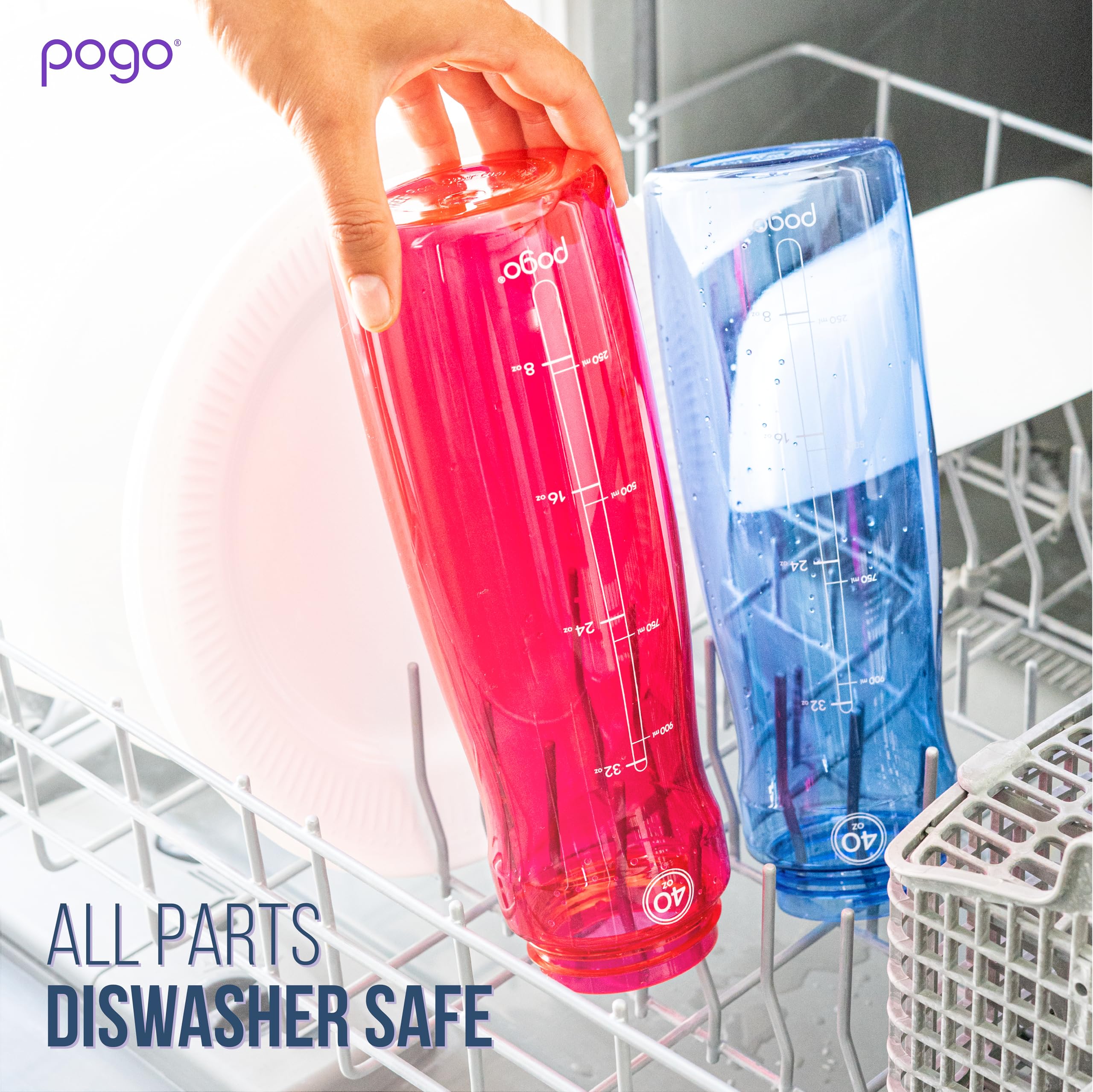 Pogo Bpa-Free Plastic Water Bottle With Chug Lid, Pink, 40 Oz.