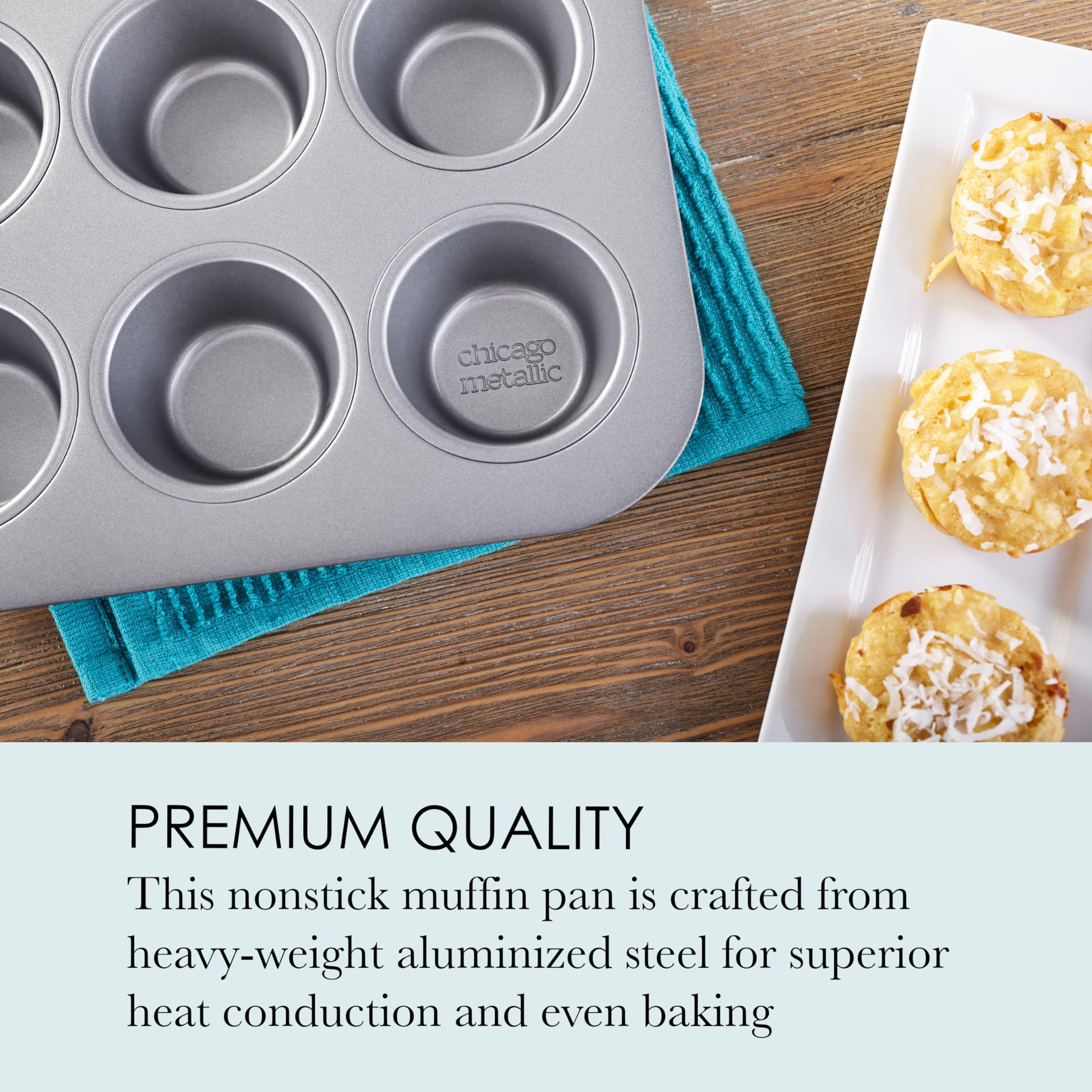 Chicago Metallic Commercial Ii Non-Stick 12-Cup Muffin Pan. Make Muffins, Cupcakes, Mini Quiches, Egg Cups, And More, 15.8 L X 1
