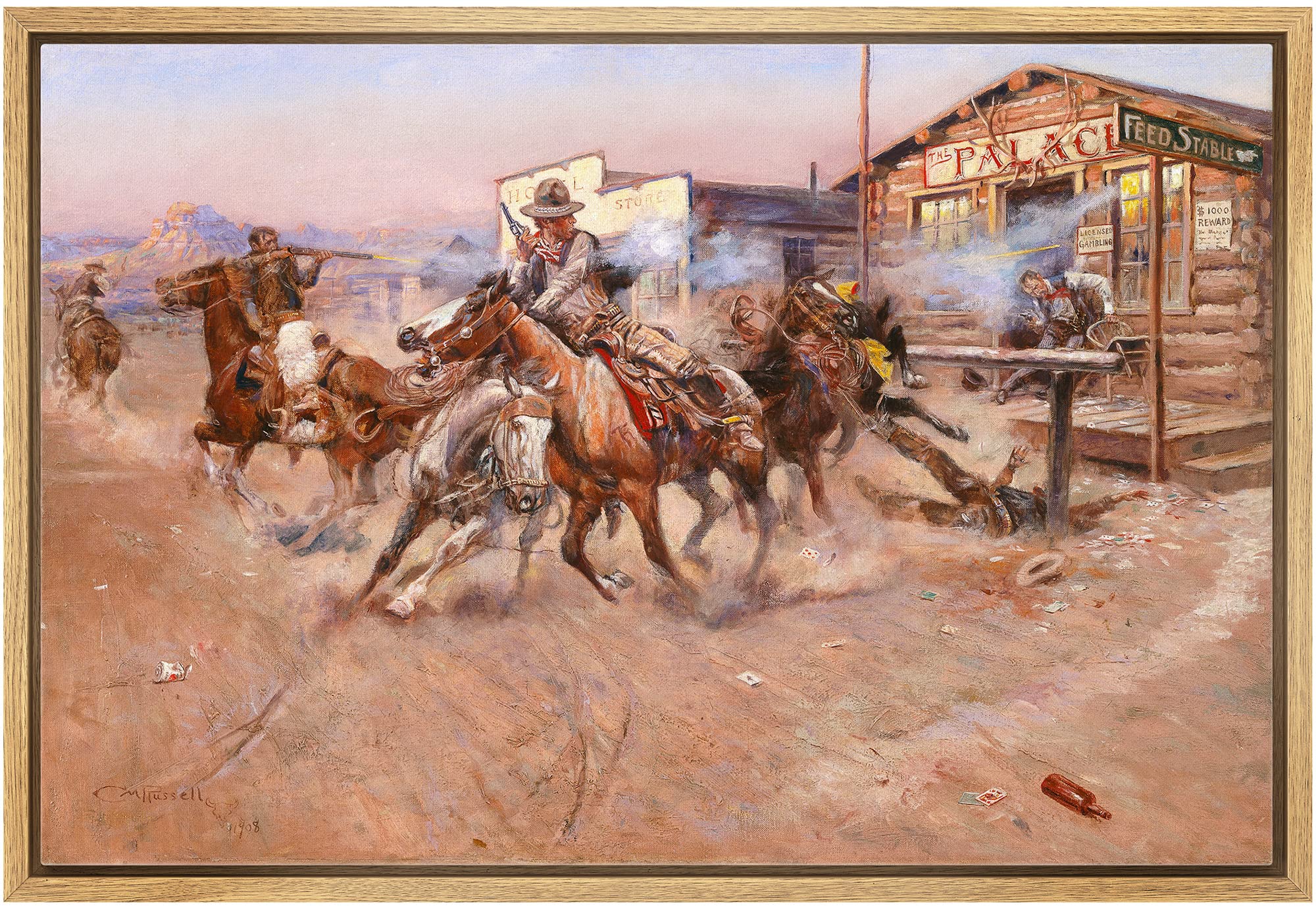 Wall26 - Smoke By Charles Marion Russell - Framed Canvas Print Wall Art Famous Painting Reproduction - 16''X24'' Natural